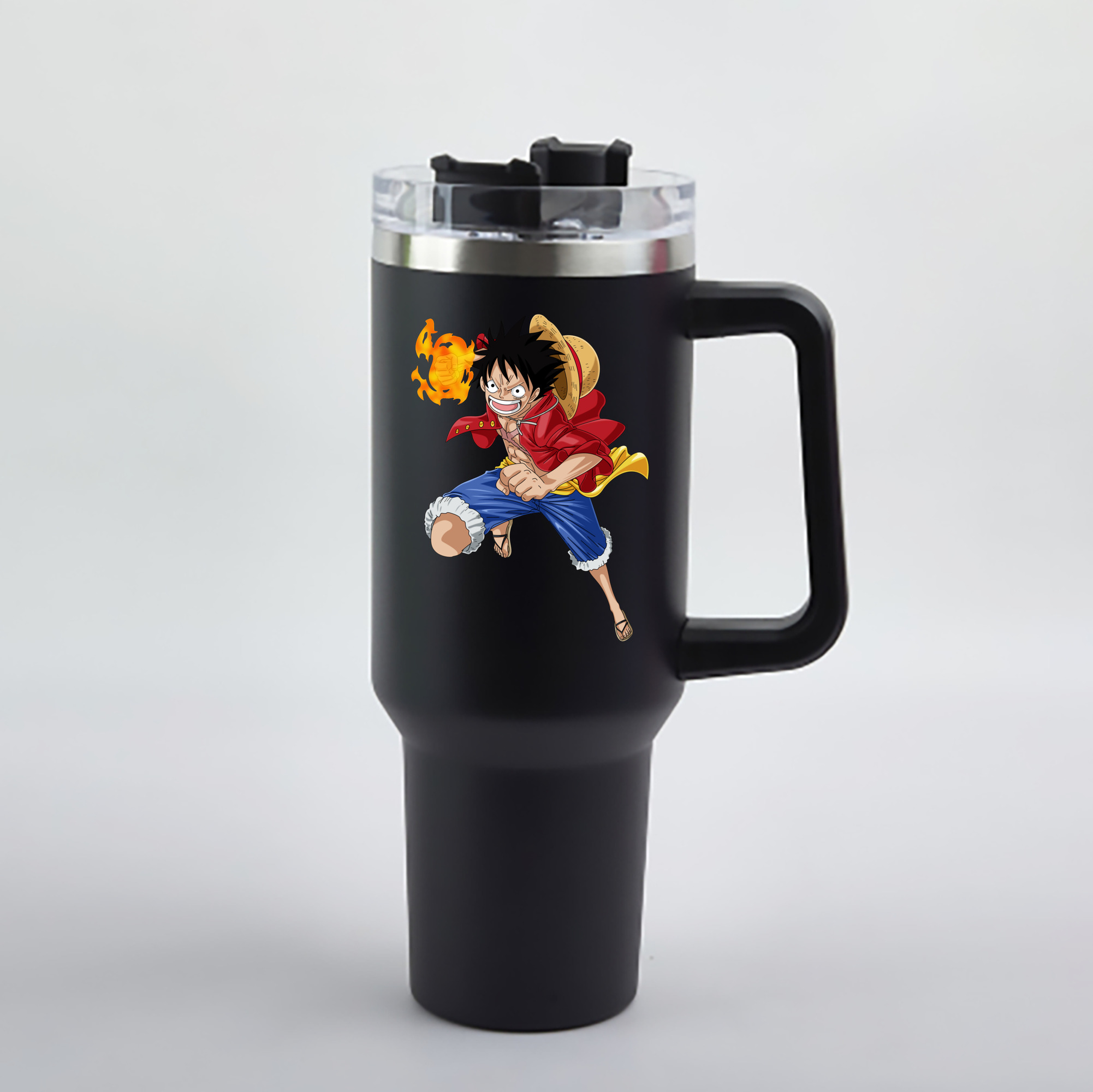 ワンピース モンキー・D・ルフィ ONE PIECE Monkey D. Luffy 1200mL車用タンブラー - クリスタルステッカー（プラスチックストロー付き）