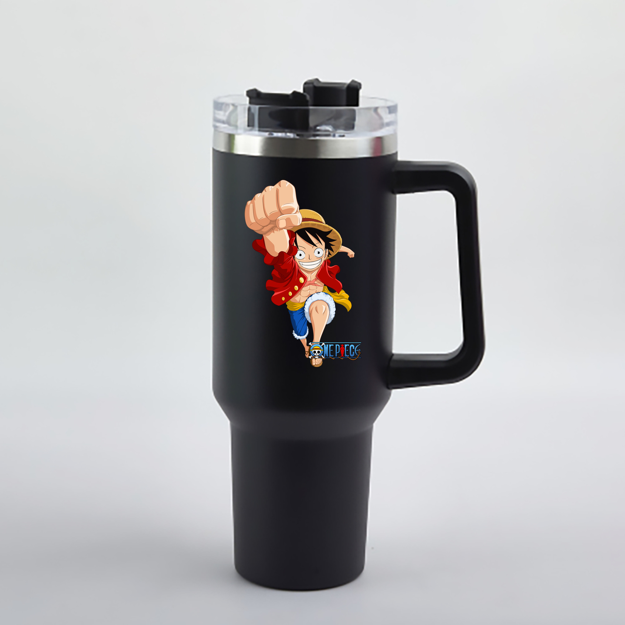 ワンピース モンキー・D・ルフィ ONE PIECE Monkey D. Luffy 1200mL車用タンブラー - クリスタルステッカー（プラスチックストロー付き）