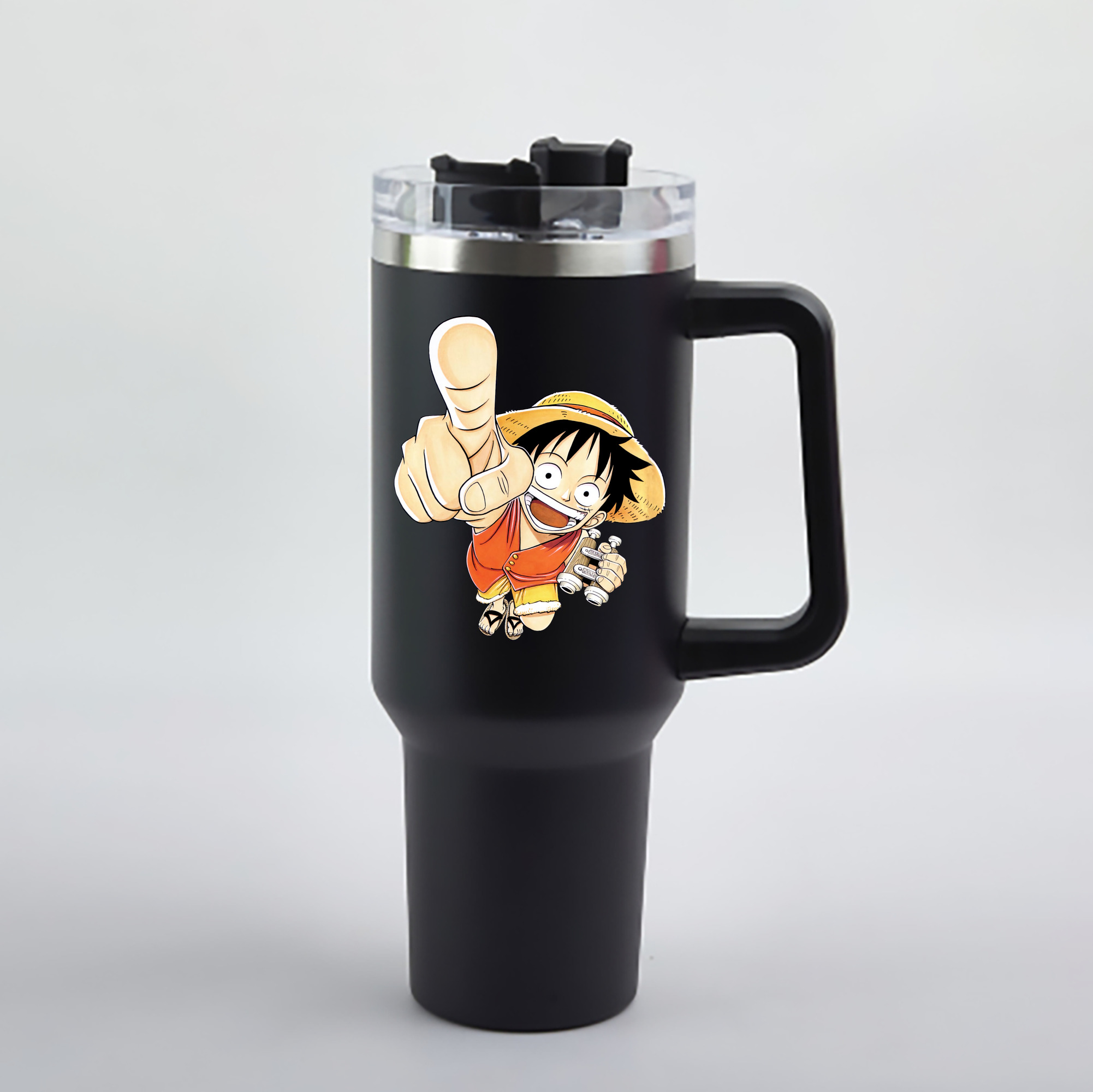 ワンピース モンキー・D・ルフィ ONE PIECE Monkey D. Luffy 1200mL車用タンブラー - クリスタルステッカー（プラスチックストロー付き）