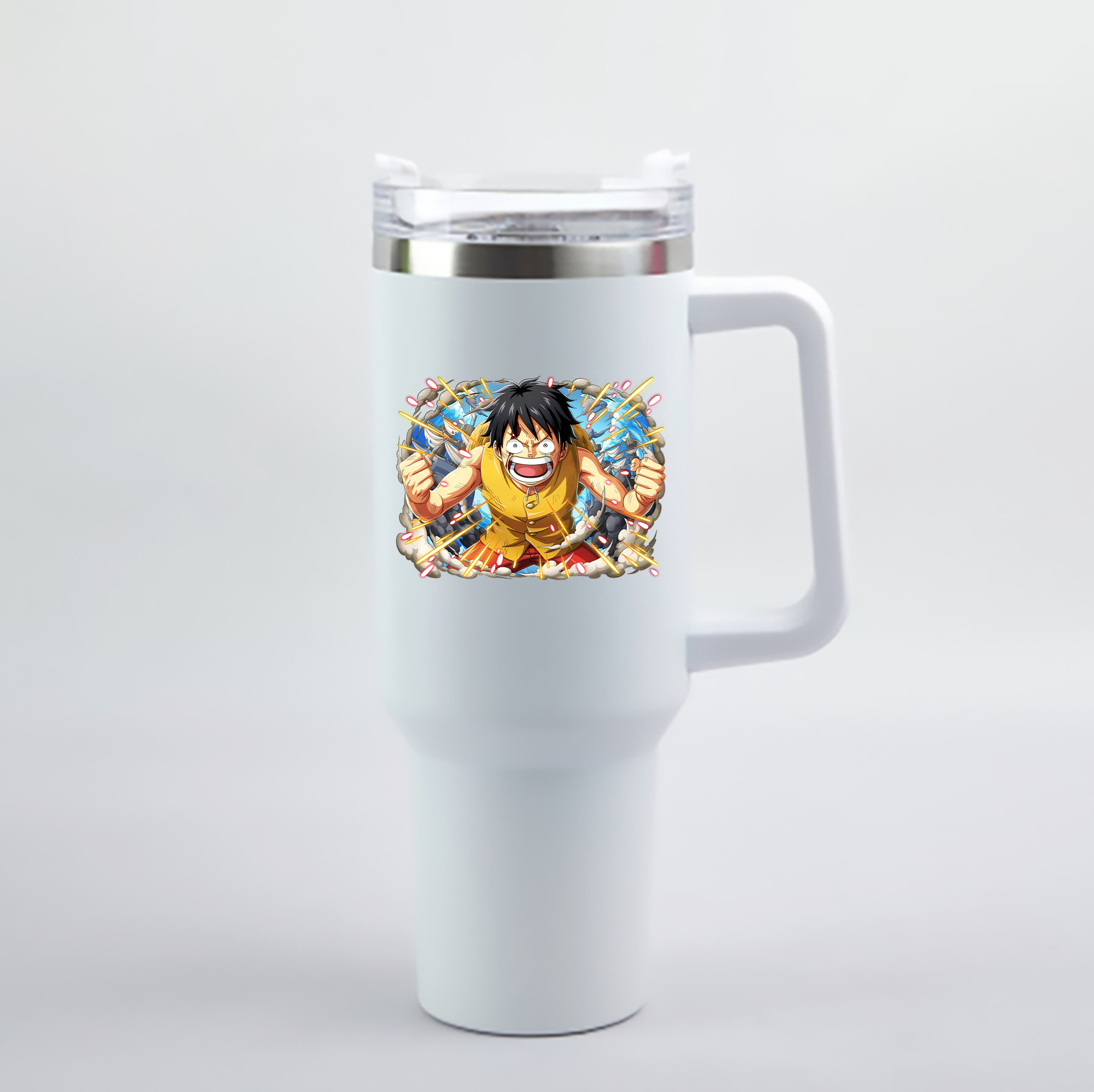 ワンピース モンキー・D・ルフィ ONE PIECE Monkey D. Luffy 1200mL車用タンブラー - クリスタルステッカー（プラスチックストロー付き）