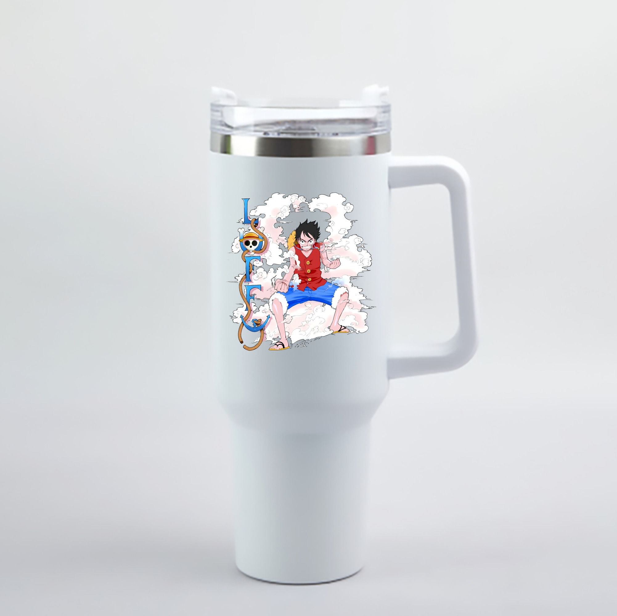 ワンピース モンキー・D・ルフィ ONE PIECE Monkey D. Luffy 1200mL車用タンブラー - クリスタルステッカー（プラスチックストロー付き）