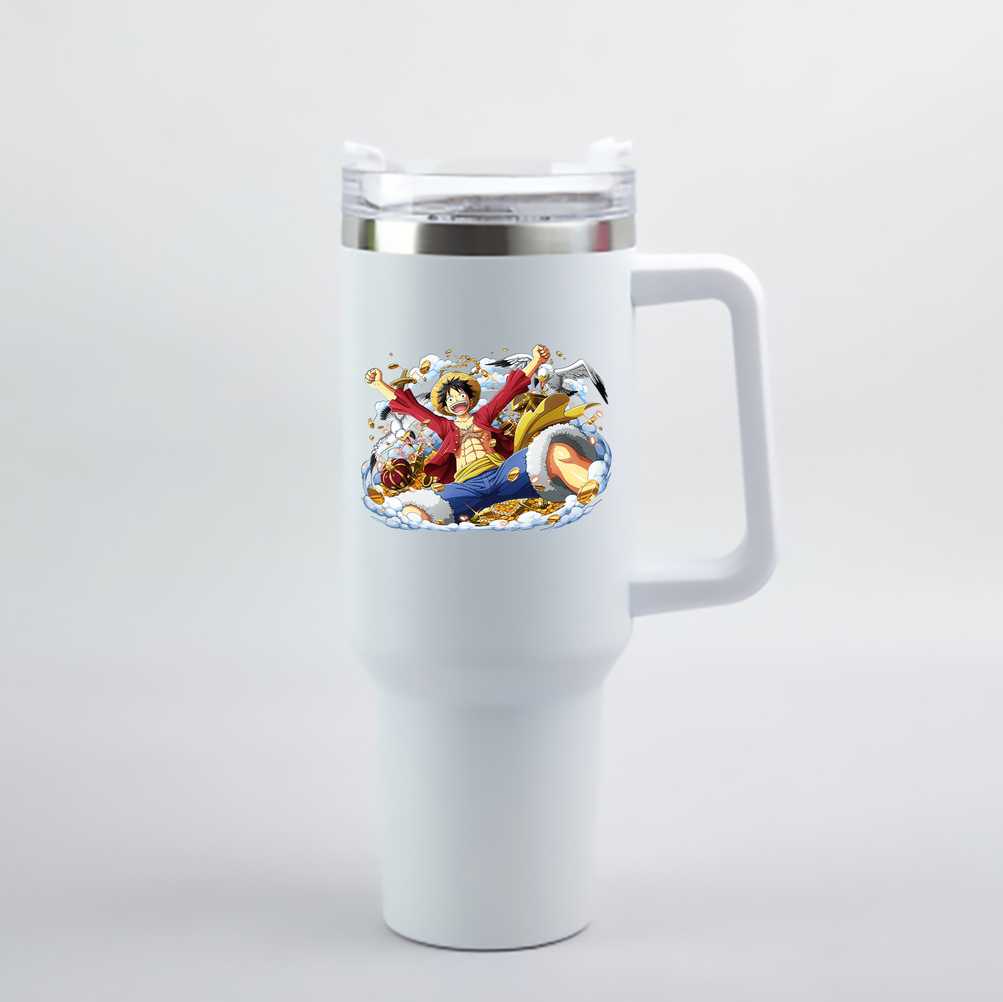ワンピース モンキー・D・ルフィ ONE PIECE Monkey D. Luffy 1200mL車用タンブラー - クリスタルステッカー（プラスチックストロー付き）