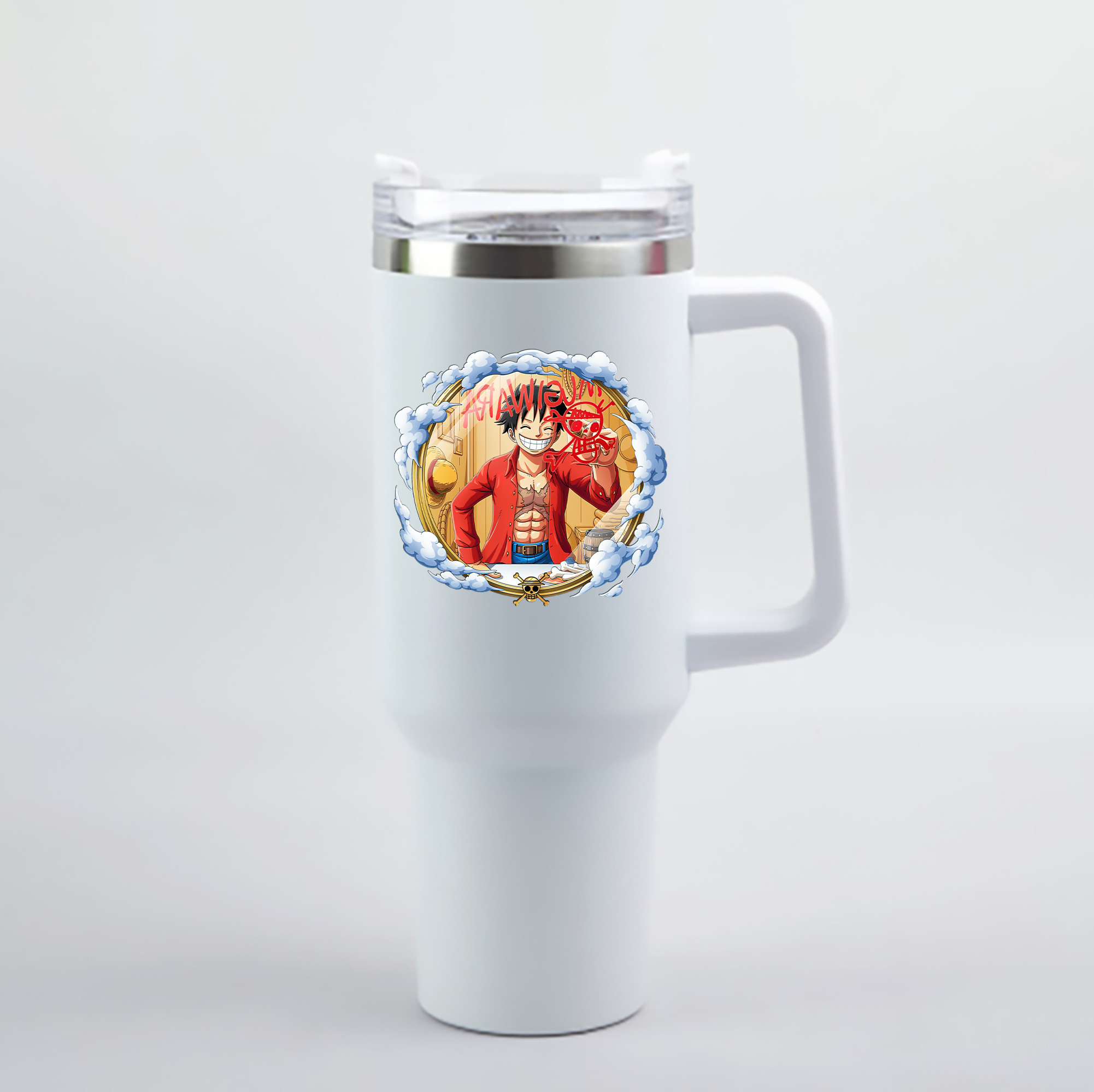 ワンピース モンキー・D・ルフィ ONE PIECE Monkey D. Luffy 1200mL車用タンブラー - クリスタルステッカー（プラスチックストロー付き）