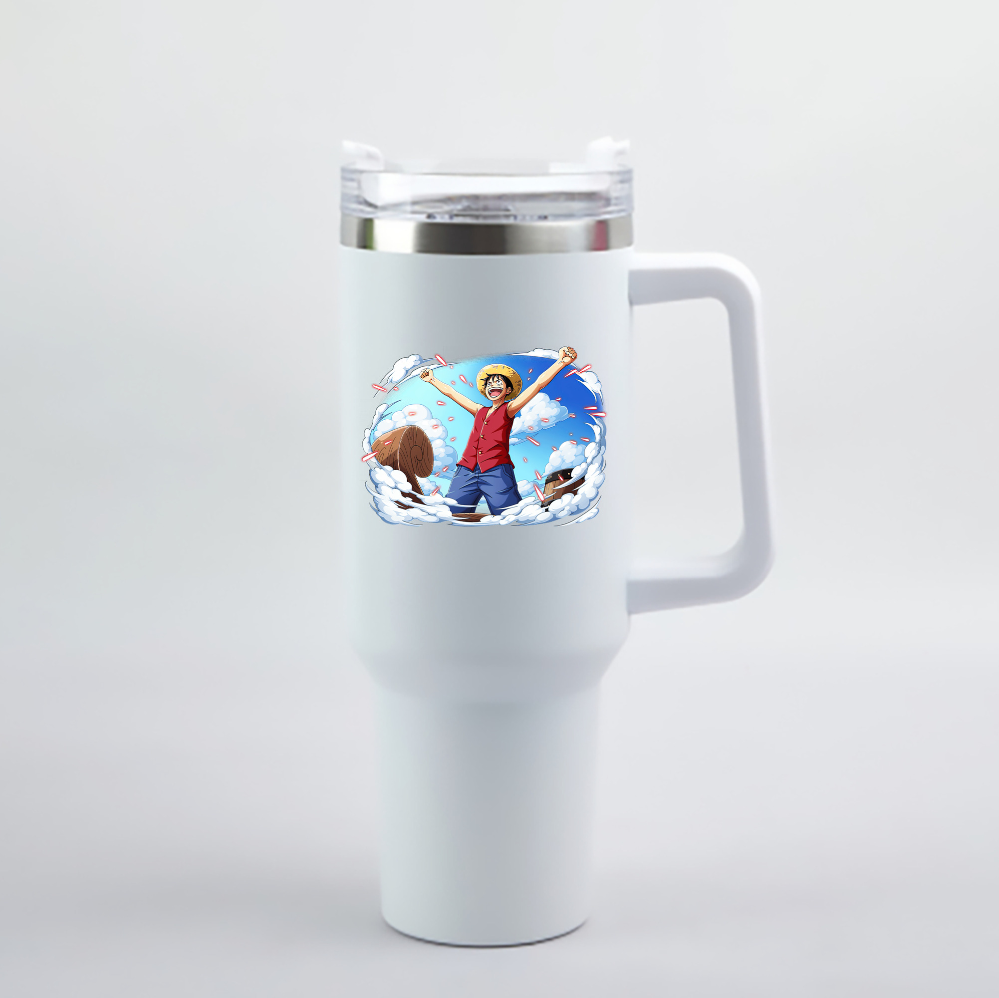 ワンピース モンキー・D・ルフィ ONE PIECE Monkey D. Luffy 1200mL車用タンブラー - クリスタルステッカー（プラスチックストロー付き）