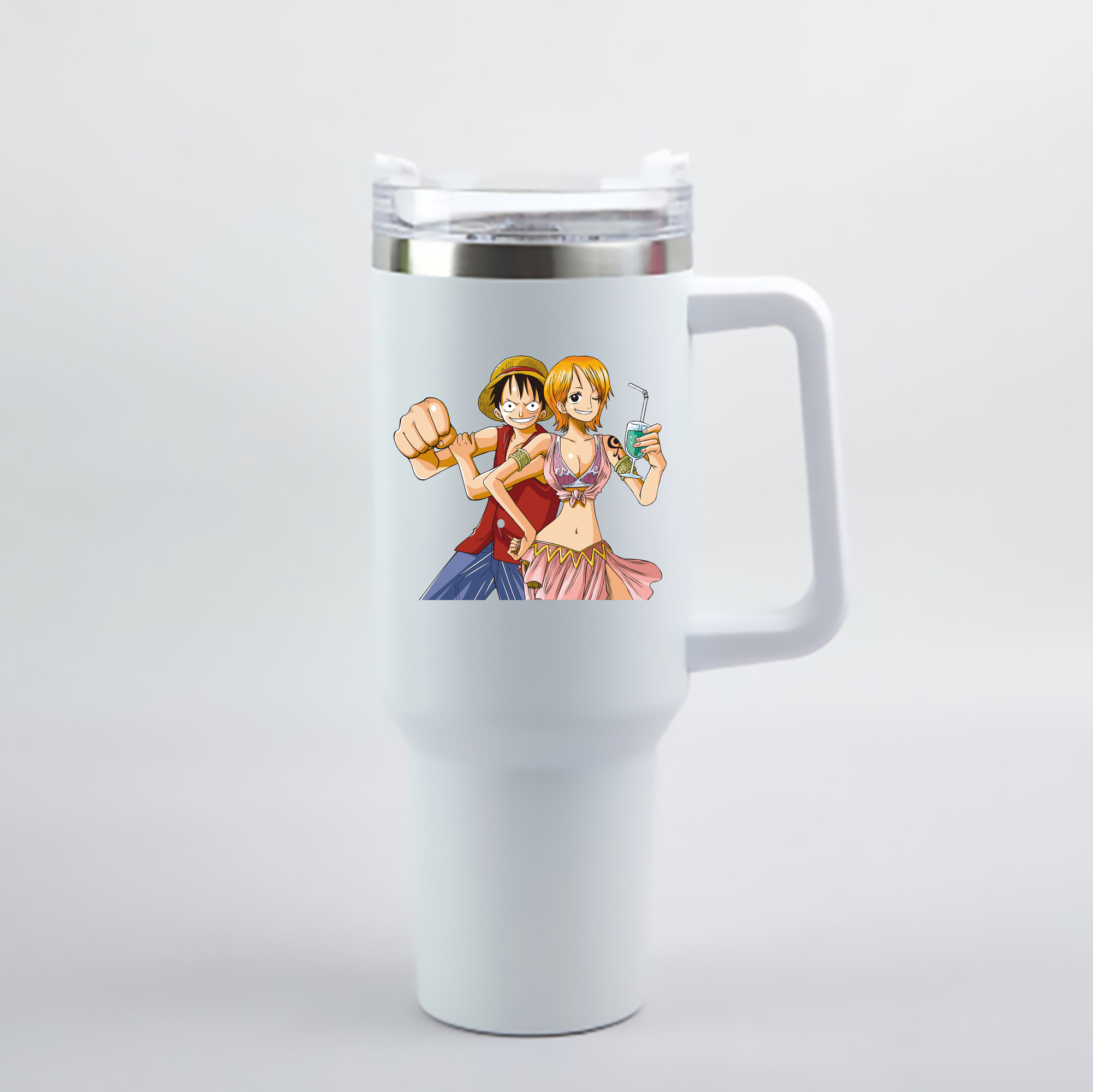 ワンピース モンキー・D・ルフィ ONE PIECE Monkey D. Luffy 1200mL車用タンブラー - クリスタルステッカー（プラスチックストロー付き）