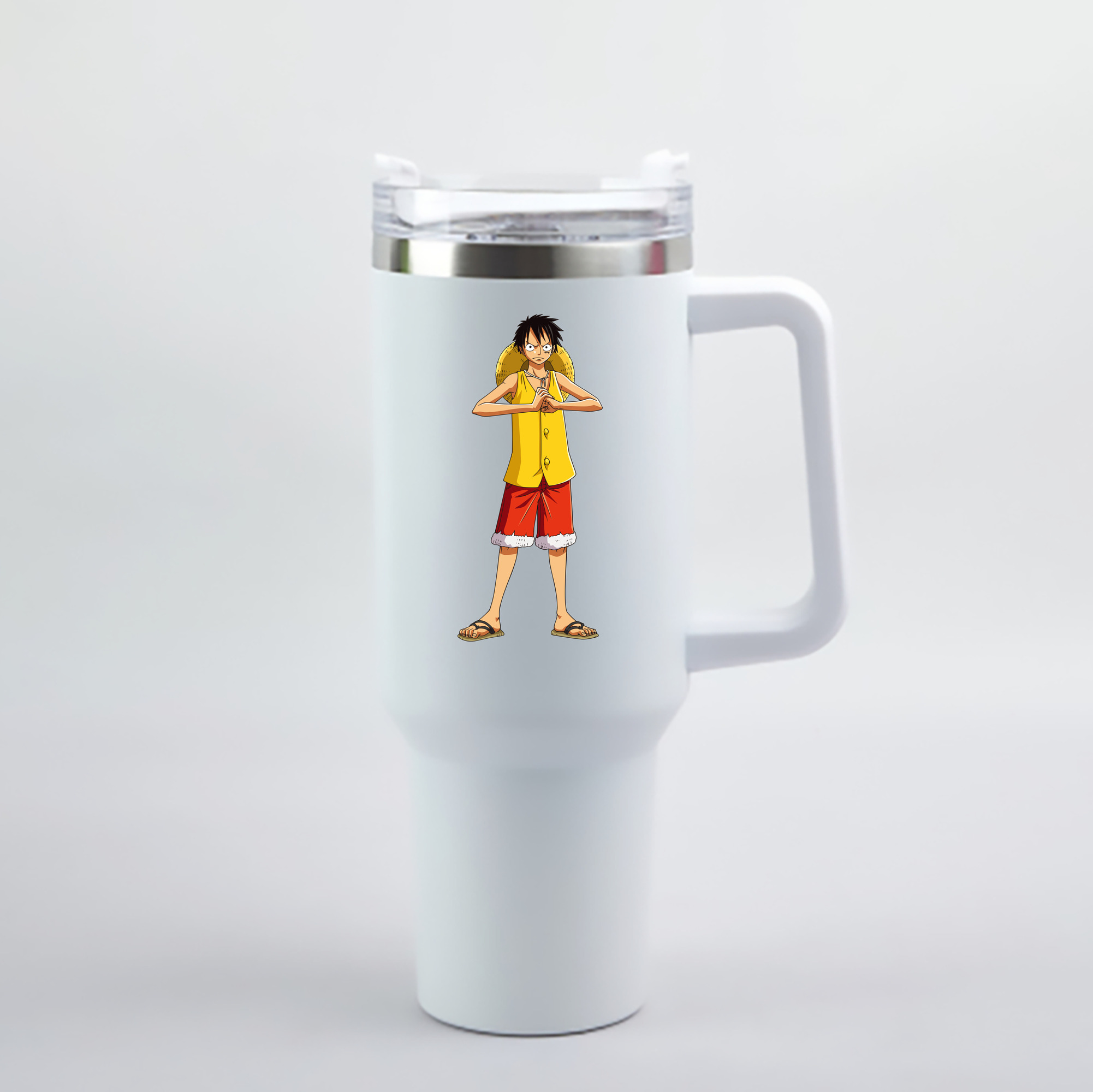 ワンピース モンキー・D・ルフィ ONE PIECE Monkey D. Luffy 1200mL車用タンブラー - クリスタルステッカー（プラスチックストロー付き）