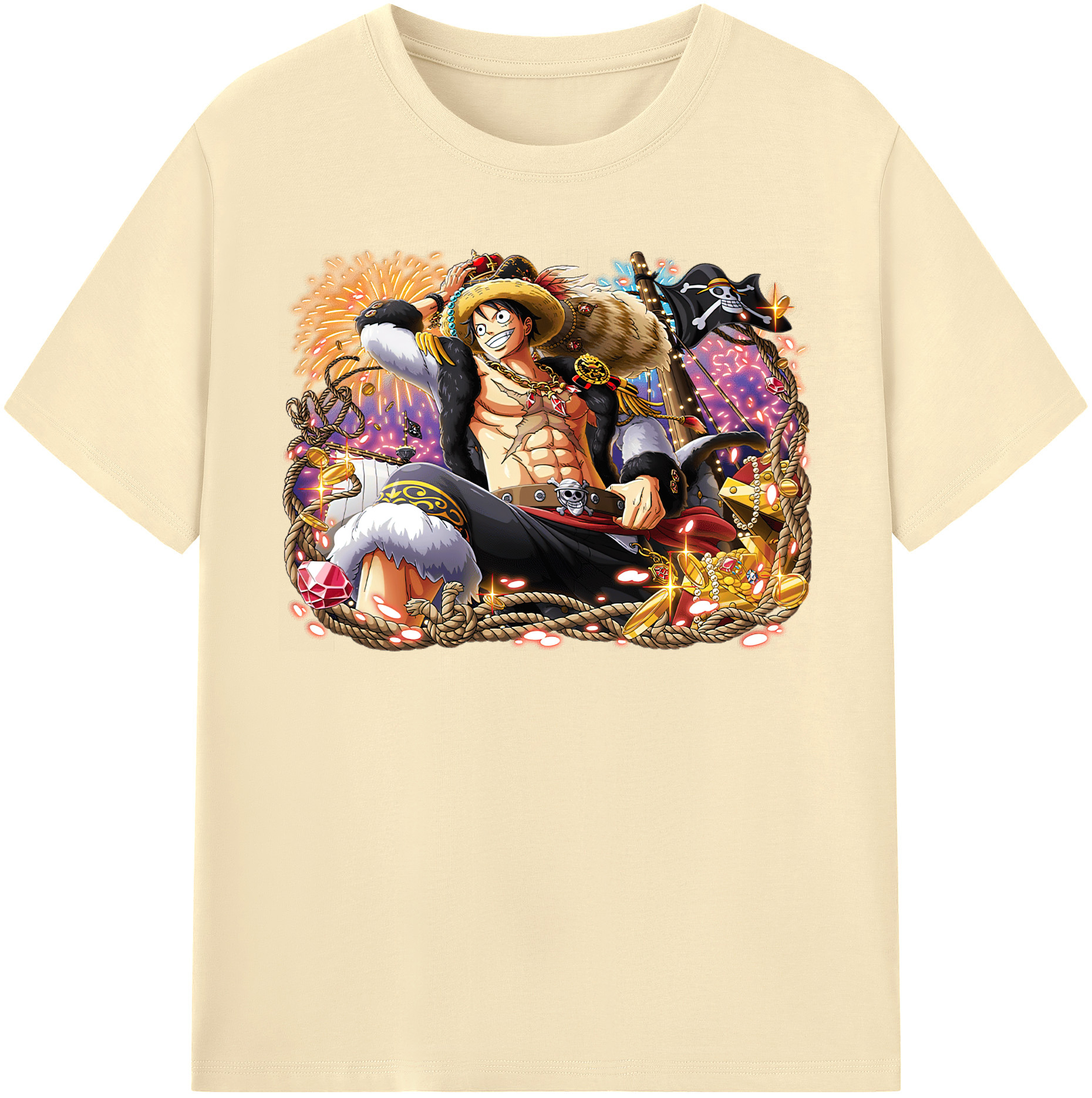 ワンピース モンキー・D・ルフィ ONE PIECE Monkey D. Luffy 綿100％半袖Tシャツ（フロントプリント）