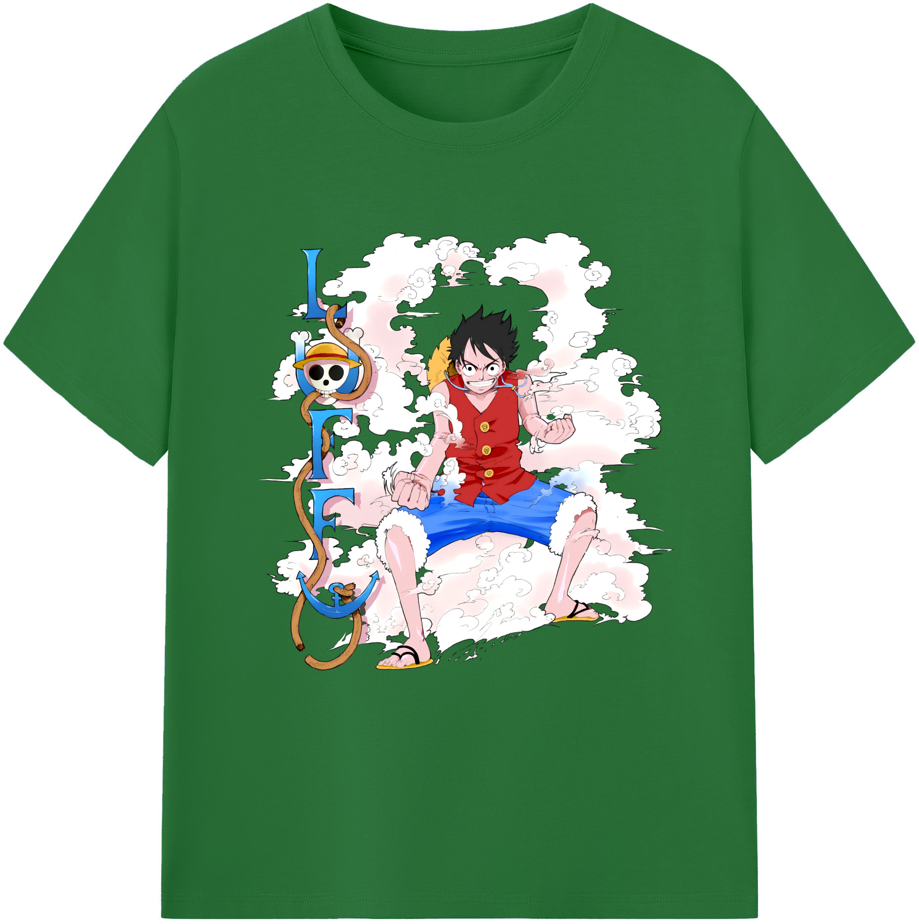 ワンピース モンキー・D・ルフィ ONE PIECE Monkey D. Luffy 綿100％半袖Tシャツ（フロントプリント）