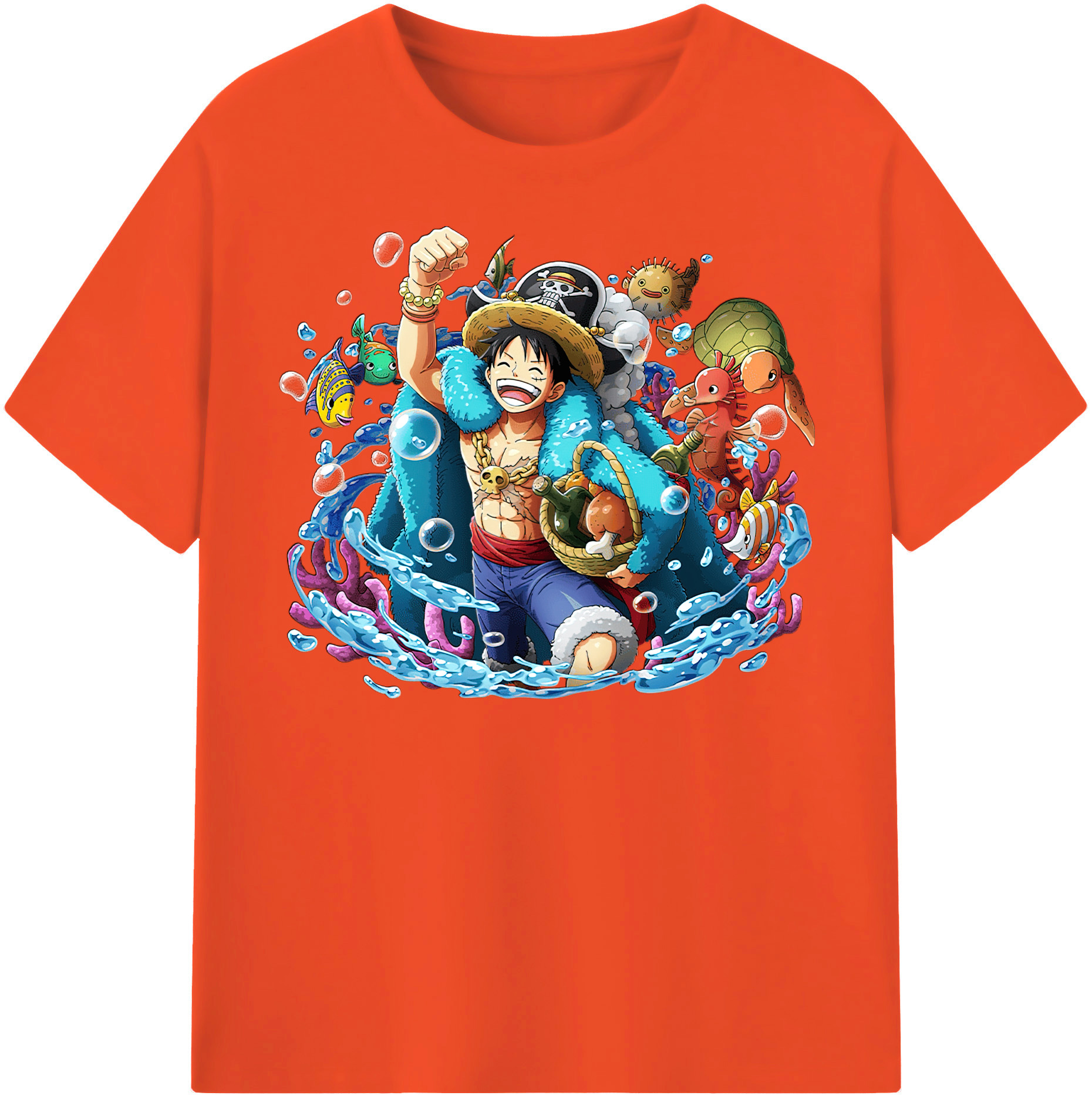 ワンピース モンキー・D・ルフィ ONE PIECE Monkey D. Luffy 綿100％半袖Tシャツ（フロントプリント）