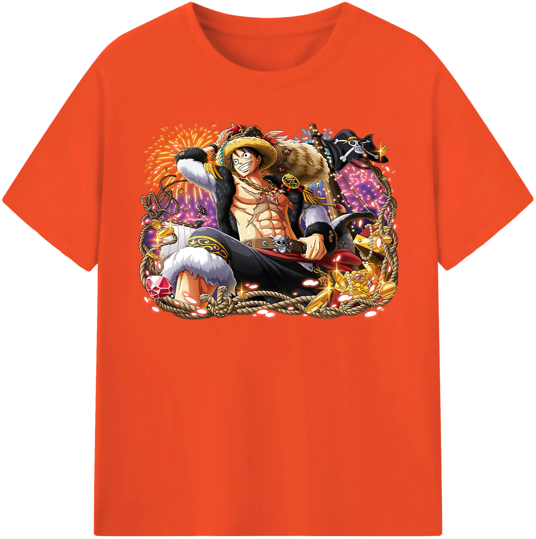 ワンピース モンキー・D・ルフィ ONE PIECE Monkey D. Luffy 綿100％半袖Tシャツ（フロントプリント）