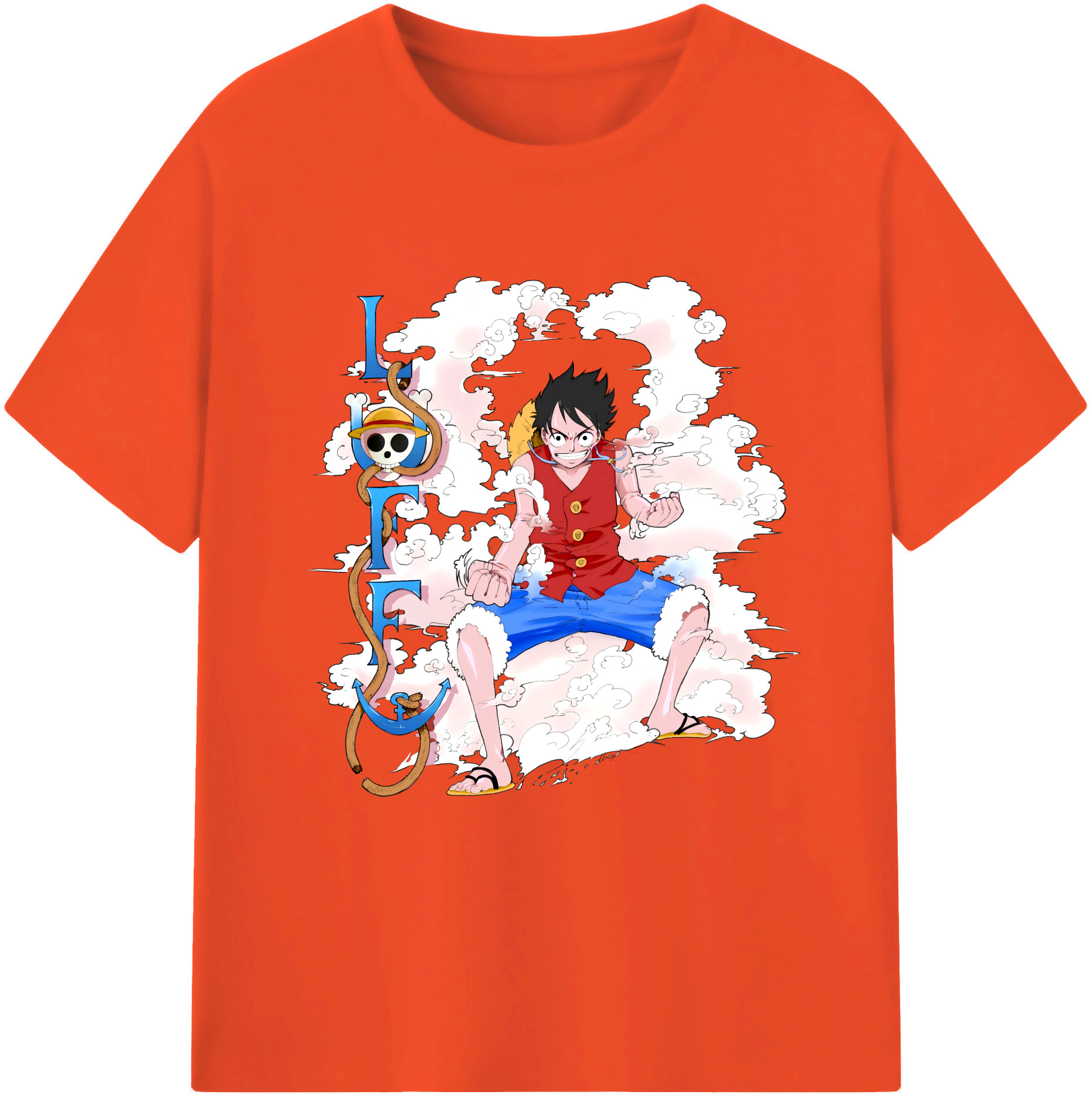 ワンピース モンキー・D・ルフィ ONE PIECE Monkey D. Luffy 綿100％半袖Tシャツ（フロントプリント）