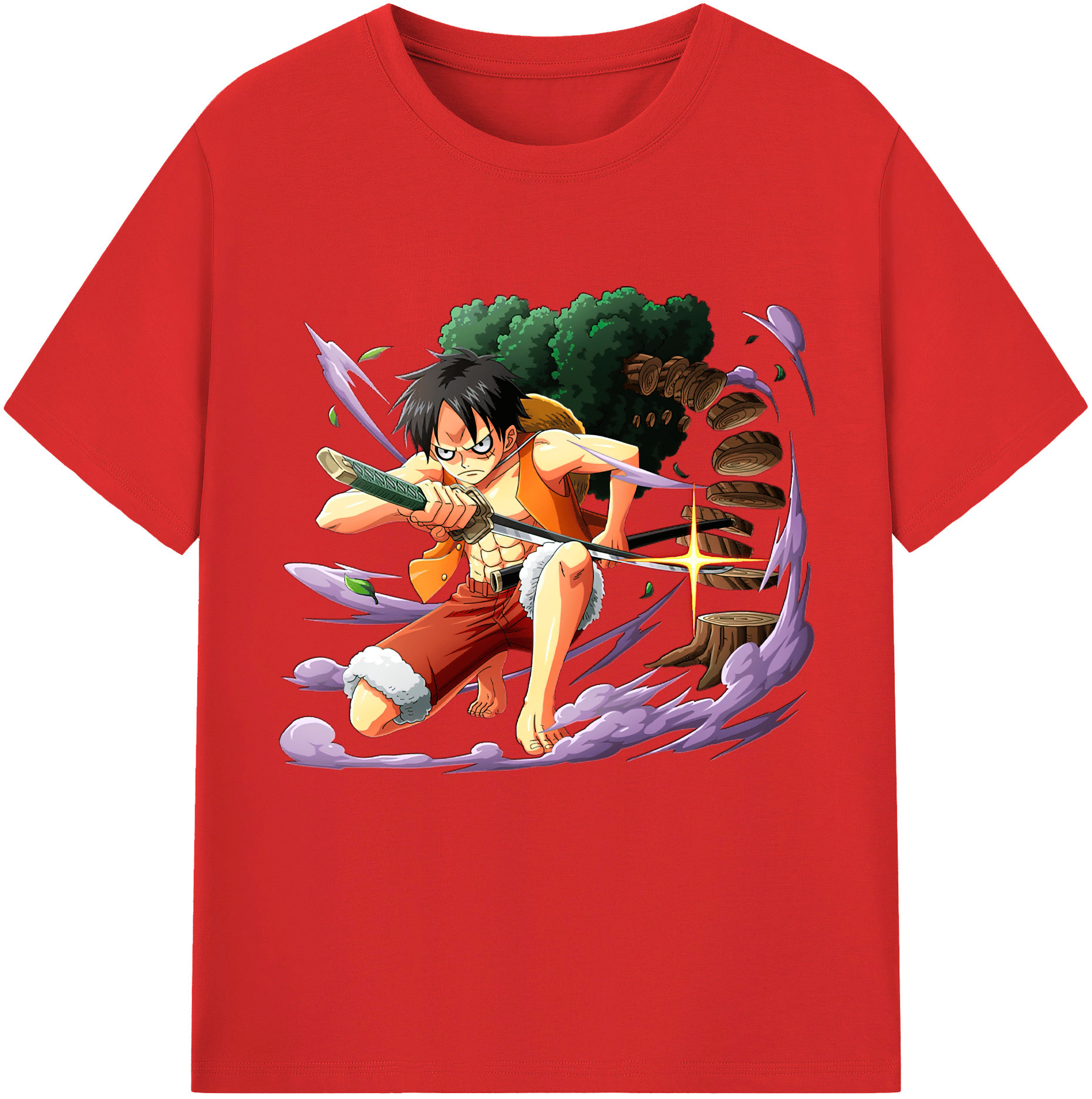 ワンピース モンキー・D・ルフィ ONE PIECE Monkey D. Luffy 綿100％半袖Tシャツ（フロントプリント）