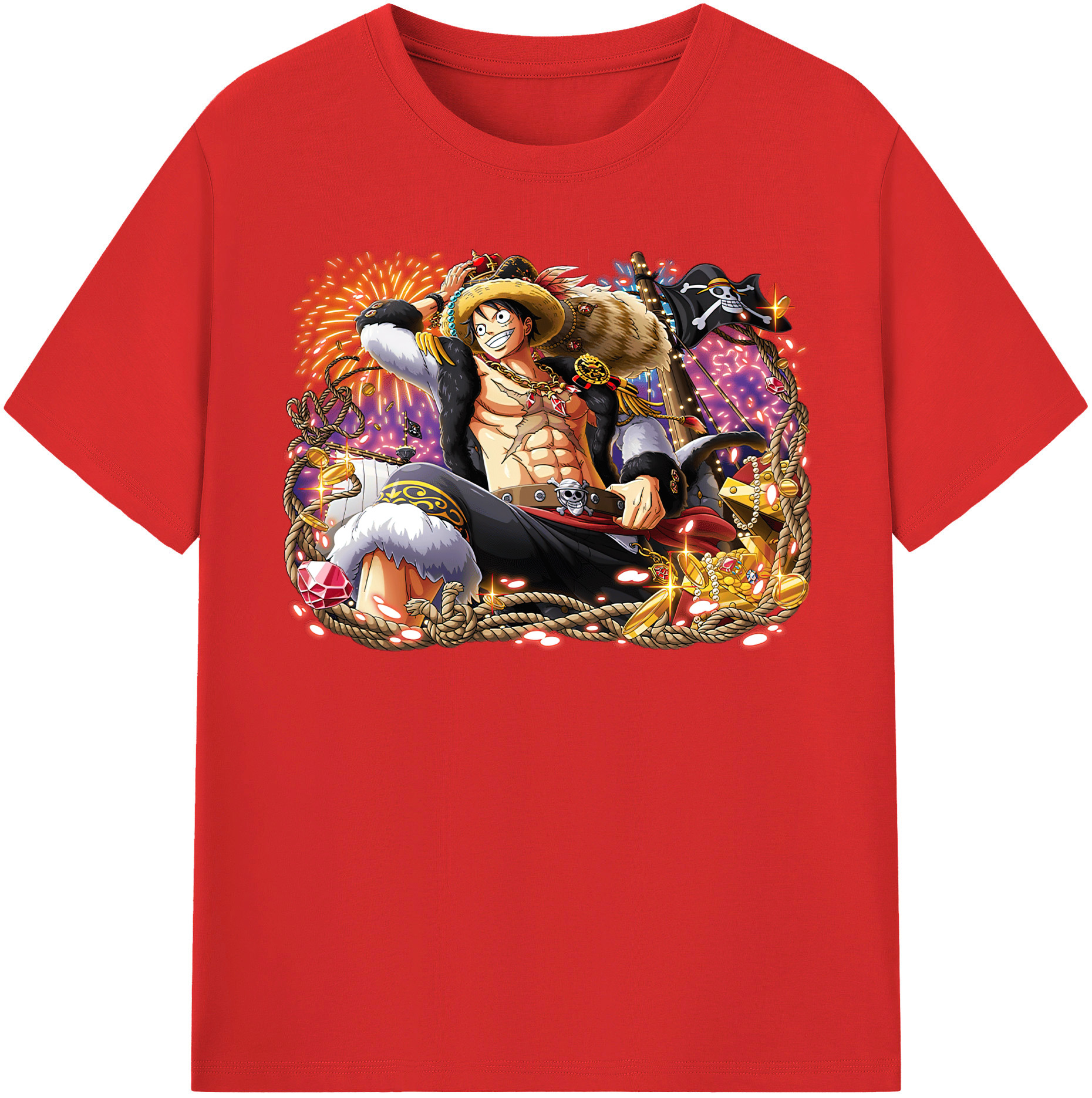 ワンピース モンキー・D・ルフィ ONE PIECE Monkey D. Luffy 綿100％半袖Tシャツ（フロントプリント）