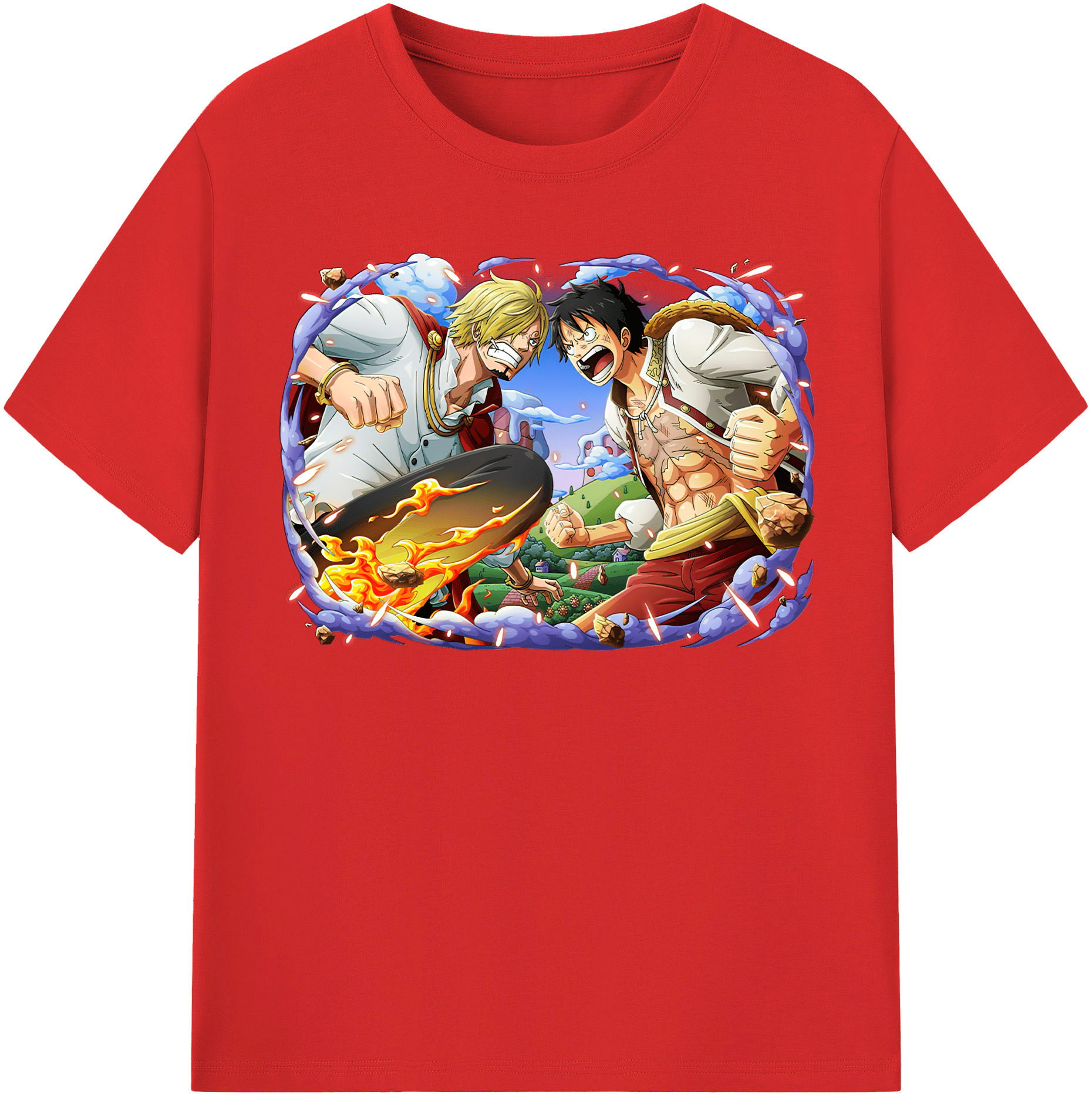 ワンピース モンキー・D・ルフィ ONE PIECE Monkey D. Luffy 綿100％半袖Tシャツ（フロントプリント）