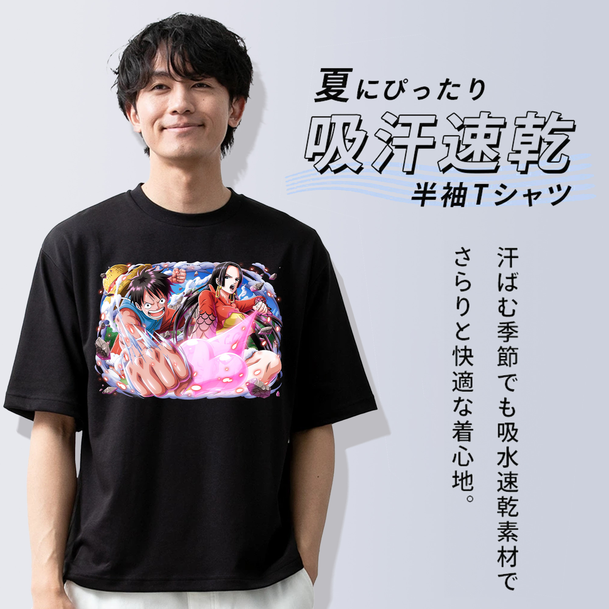 ワンピース モンキー・D・ルフィ ONE PIECE Monkey D. Luffy 綿100％半袖Tシャツ（フロントプリント）