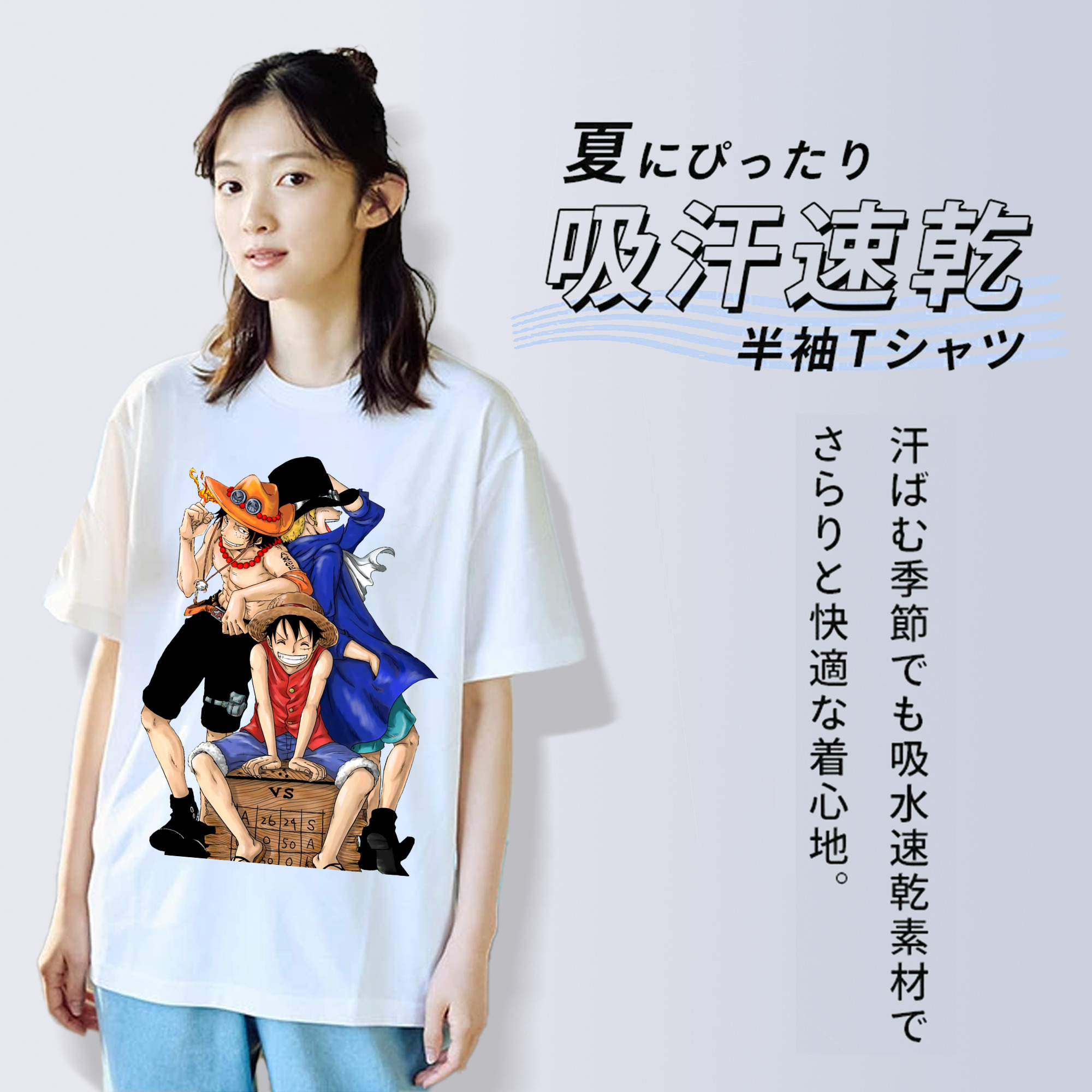 ワンピース モンキー・D・ルフィ ONE PIECE Monkey D. Luffy 綿100％半袖Tシャツ（フロントプリント）