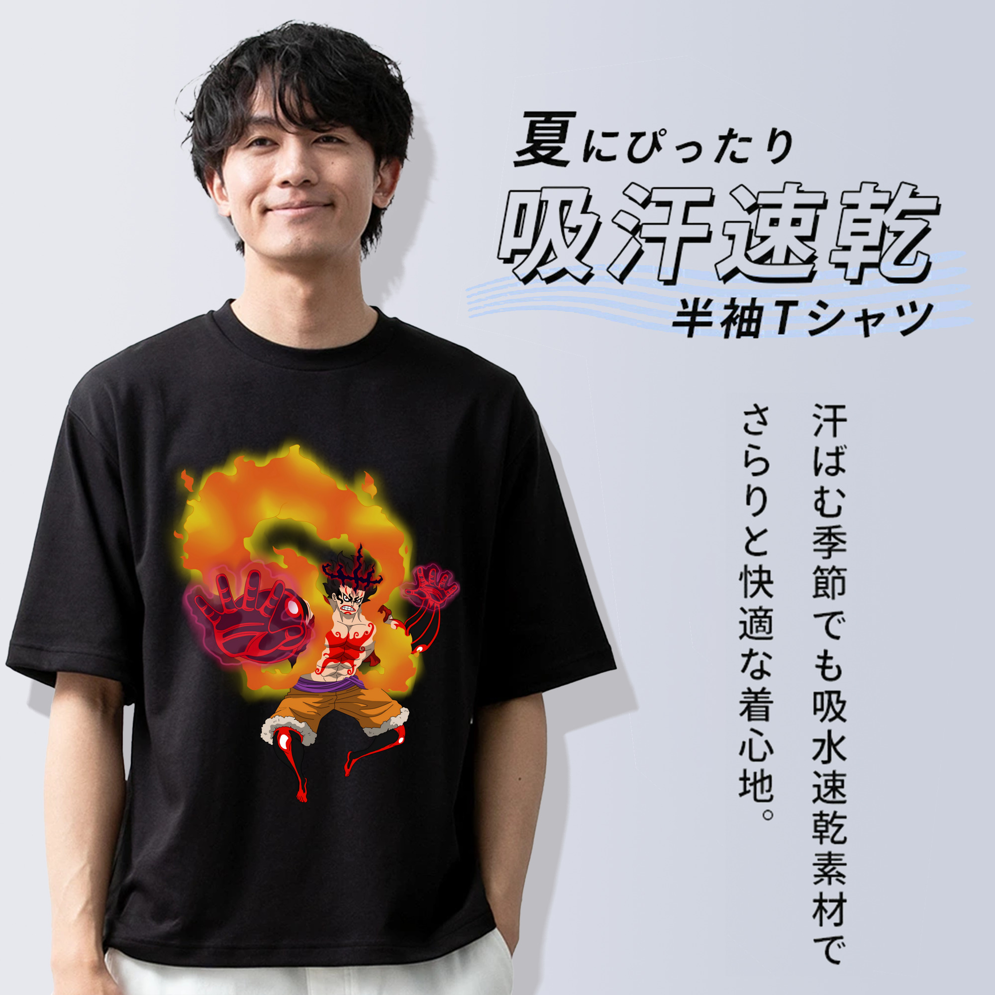 ワンピース モンキー・D・ルフィ ONE PIECE Monkey D. Luffy 綿100％半袖Tシャツ（フロントプリント）