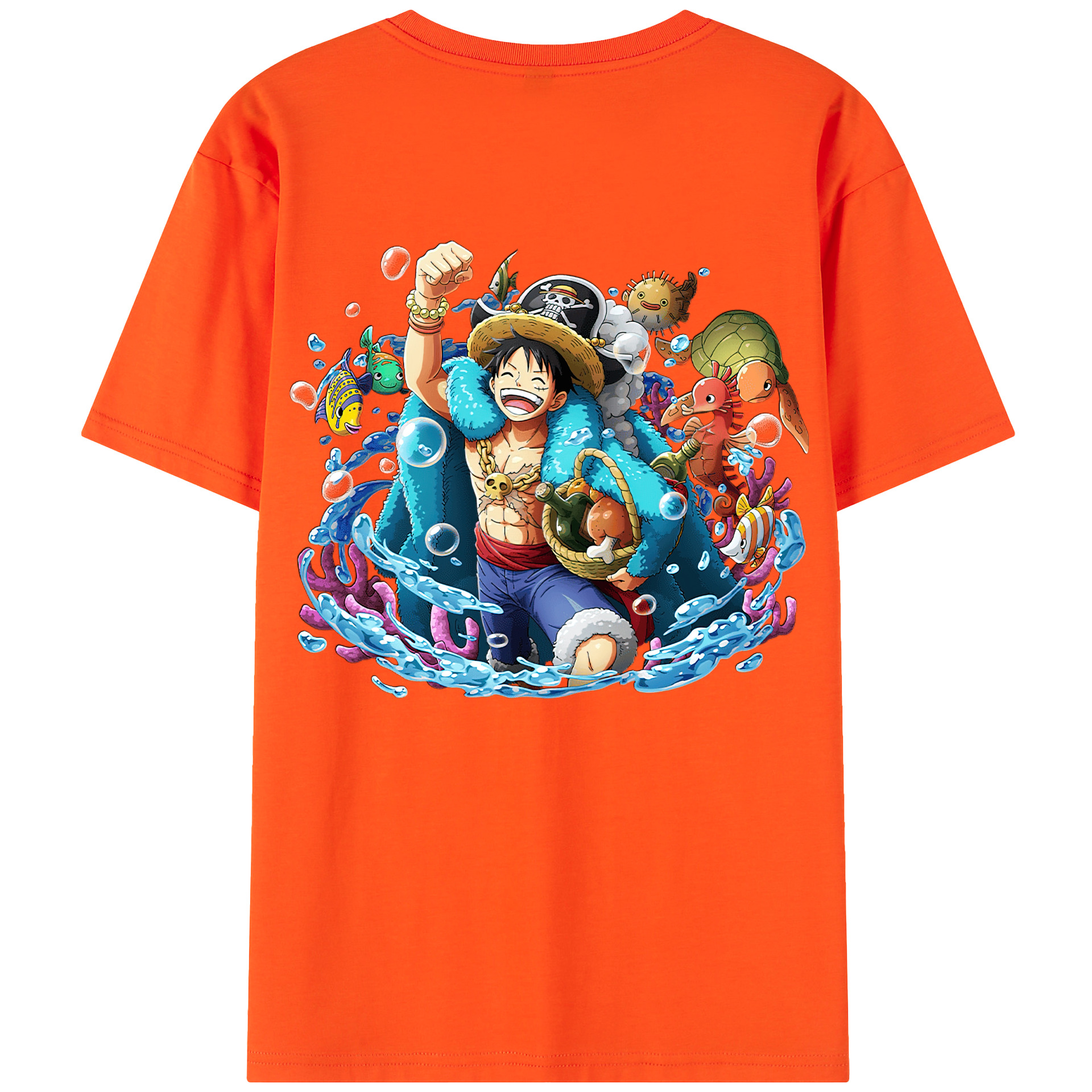 ワンピース モンキー・D・ルフィ ONE PIECE Monkey D. Luffy 綿100％半袖Tシャツ（背面プリント）