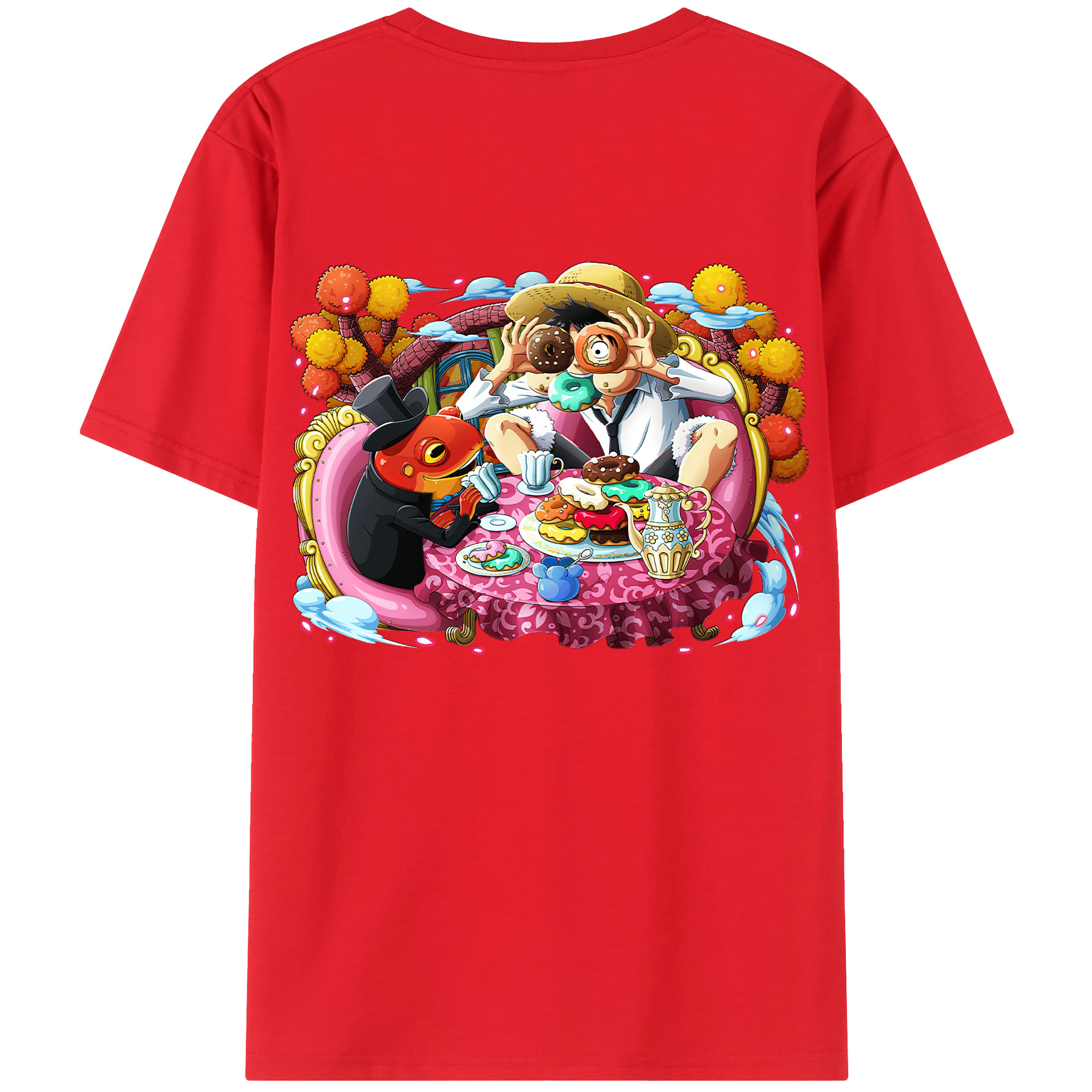 ワンピース モンキー・D・ルフィ ONE PIECE Monkey D. Luffy 綿100％半袖Tシャツ（背面プリント）
