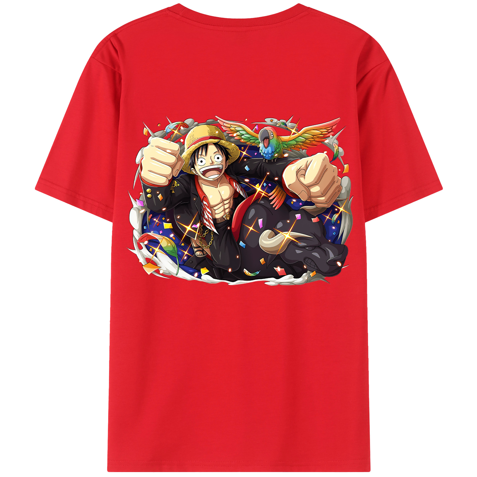 ワンピース モンキー・D・ルフィ ONE PIECE Monkey D. Luffy 綿100％半袖Tシャツ（背面プリント）