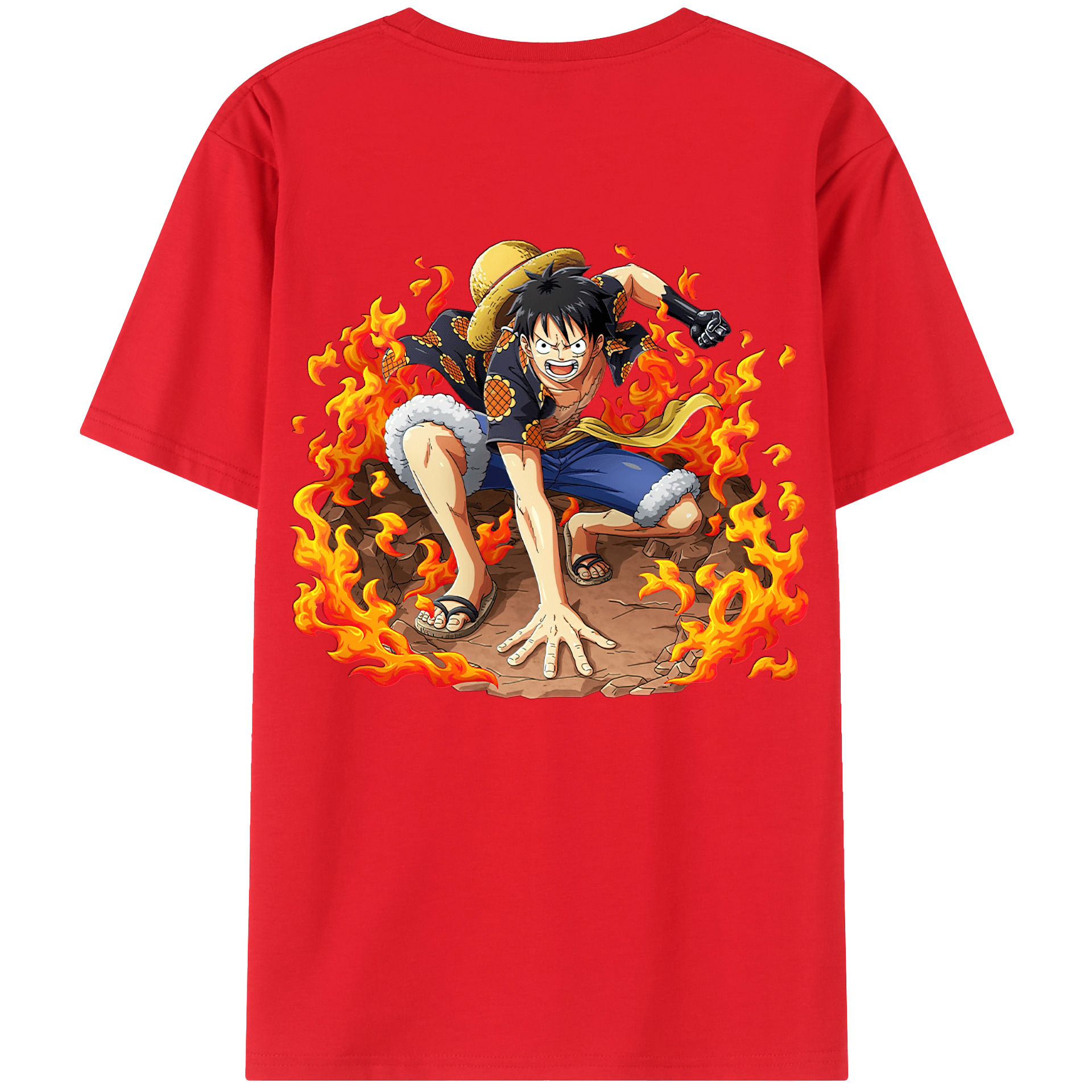 ワンピース モンキー・D・ルフィ ONE PIECE Monkey D. Luffy 綿100％半袖Tシャツ（背面プリント）
