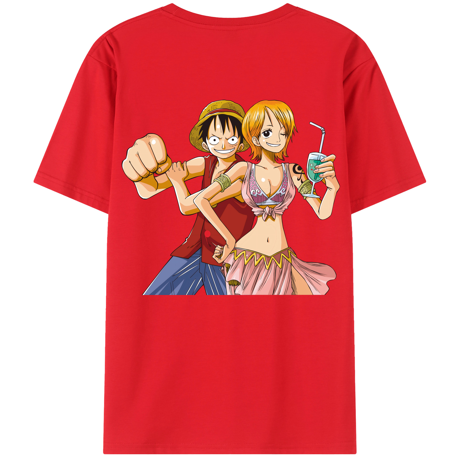 ワンピース モンキー・D・ルフィ ONE PIECE Monkey D. Luffy 綿100％半袖Tシャツ（背面プリント）