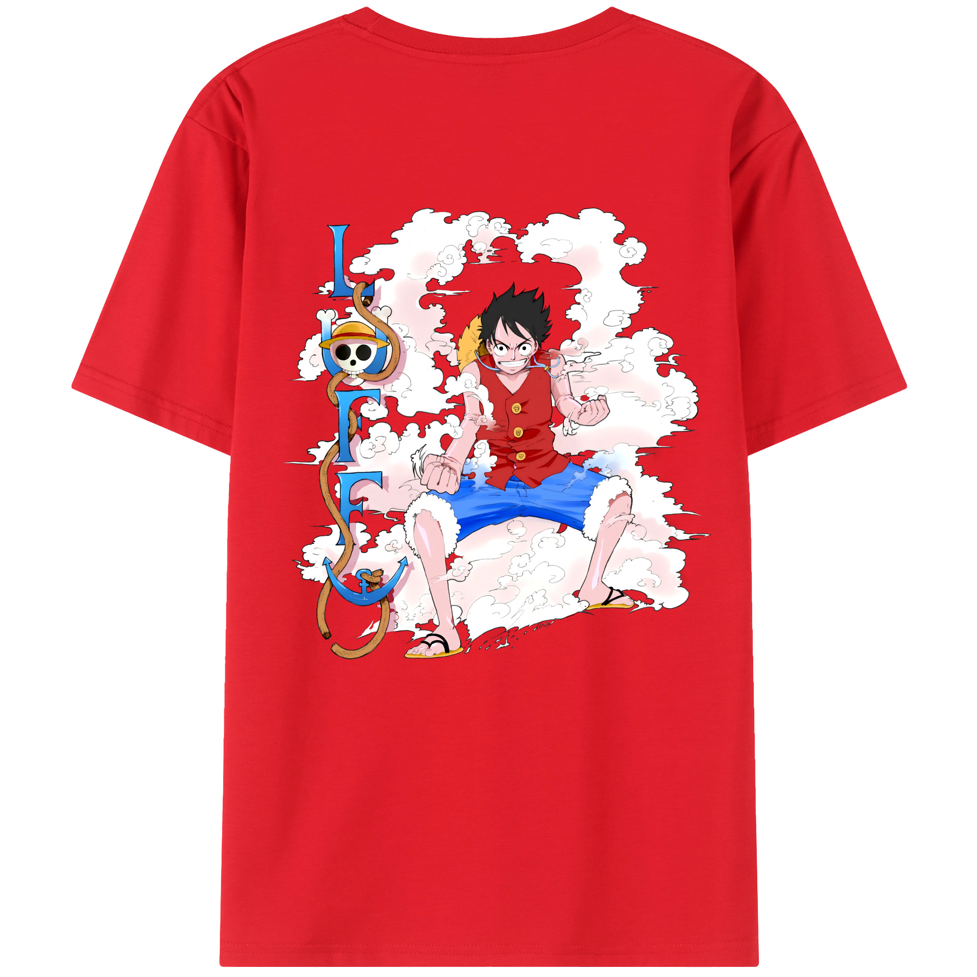 ワンピース モンキー・D・ルフィ ONE PIECE Monkey D. Luffy 綿100％半袖Tシャツ（背面プリント）