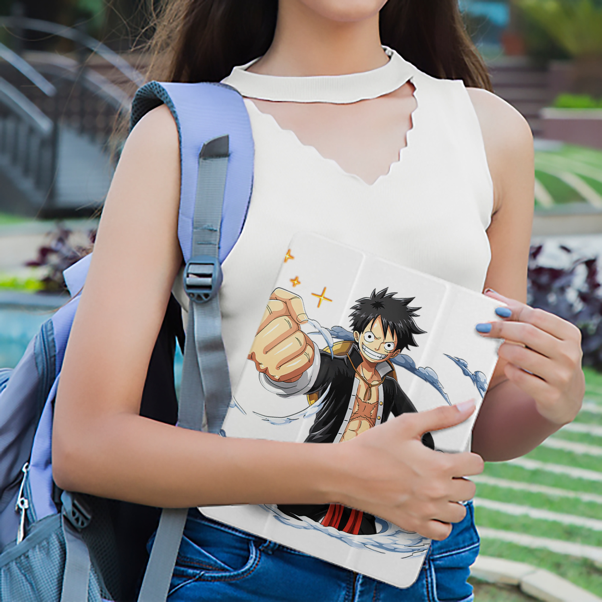 ワンピース モンキー・D・ルフィ ONE PIECE Monkey D. Luffy IPad ケース ペン収納付き 三つ折りスタンド PUレザー×シリコン 対応機種9.5/10.5/10.9インチ