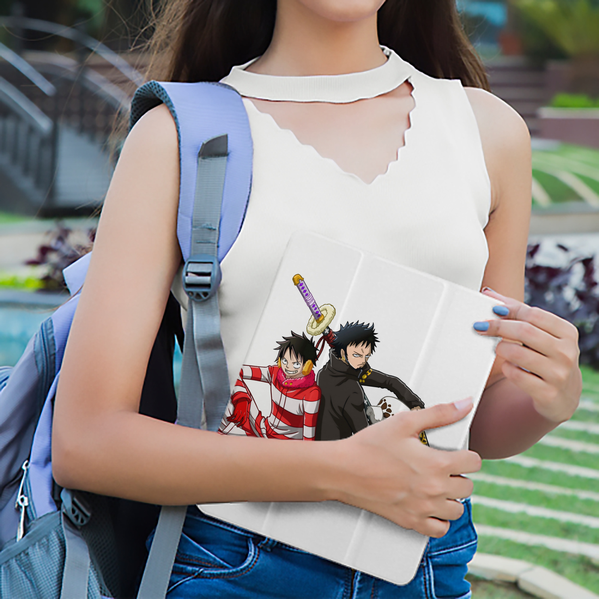 ワンピース モンキー・D・ルフィ ONE PIECE Monkey D. Luffy IPad ケース ペン収納付き 三つ折りスタンド PUレザー×シリコン 対応機種9.5/10.5/10.9インチ