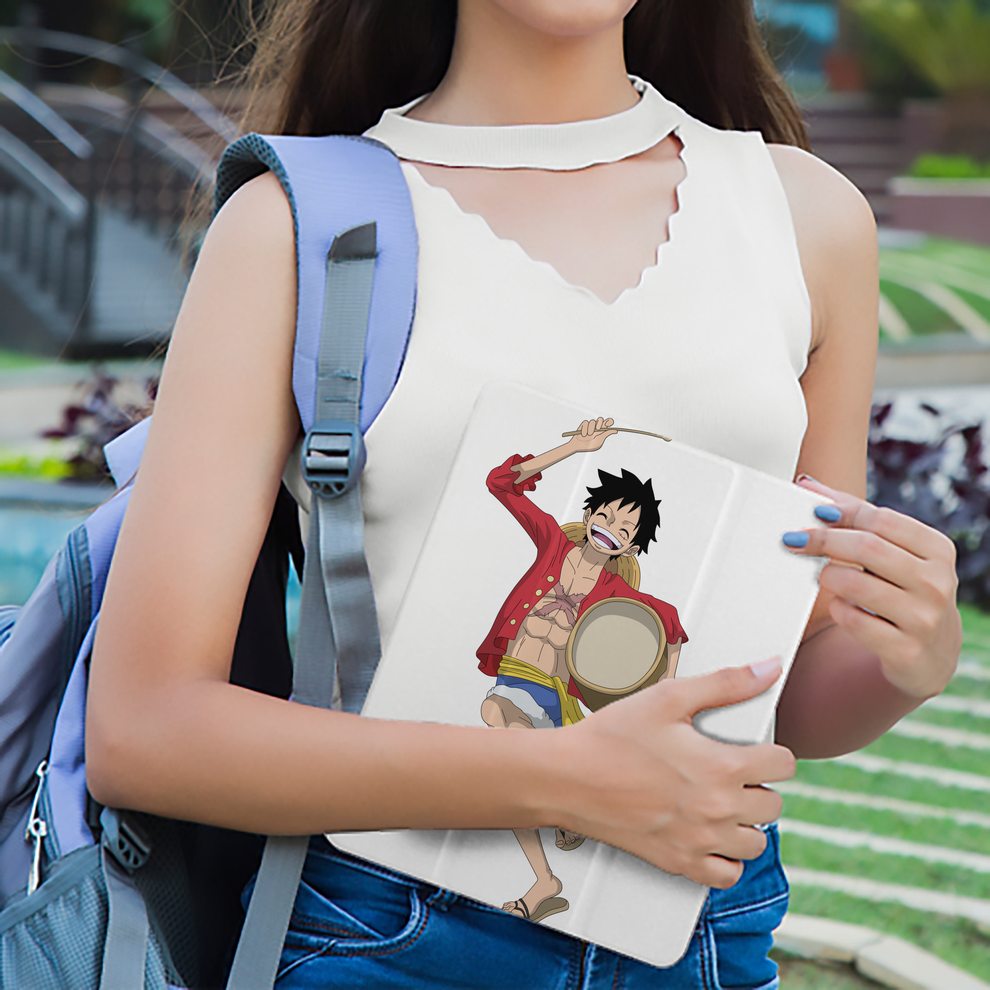 ワンピース モンキー・D・ルフィ ONE PIECE Monkey D. Luffy IPad ケース ペン収納付き 三つ折りスタンド PUレザー×シリコン 対応機種9.5/10.5/10.9インチ