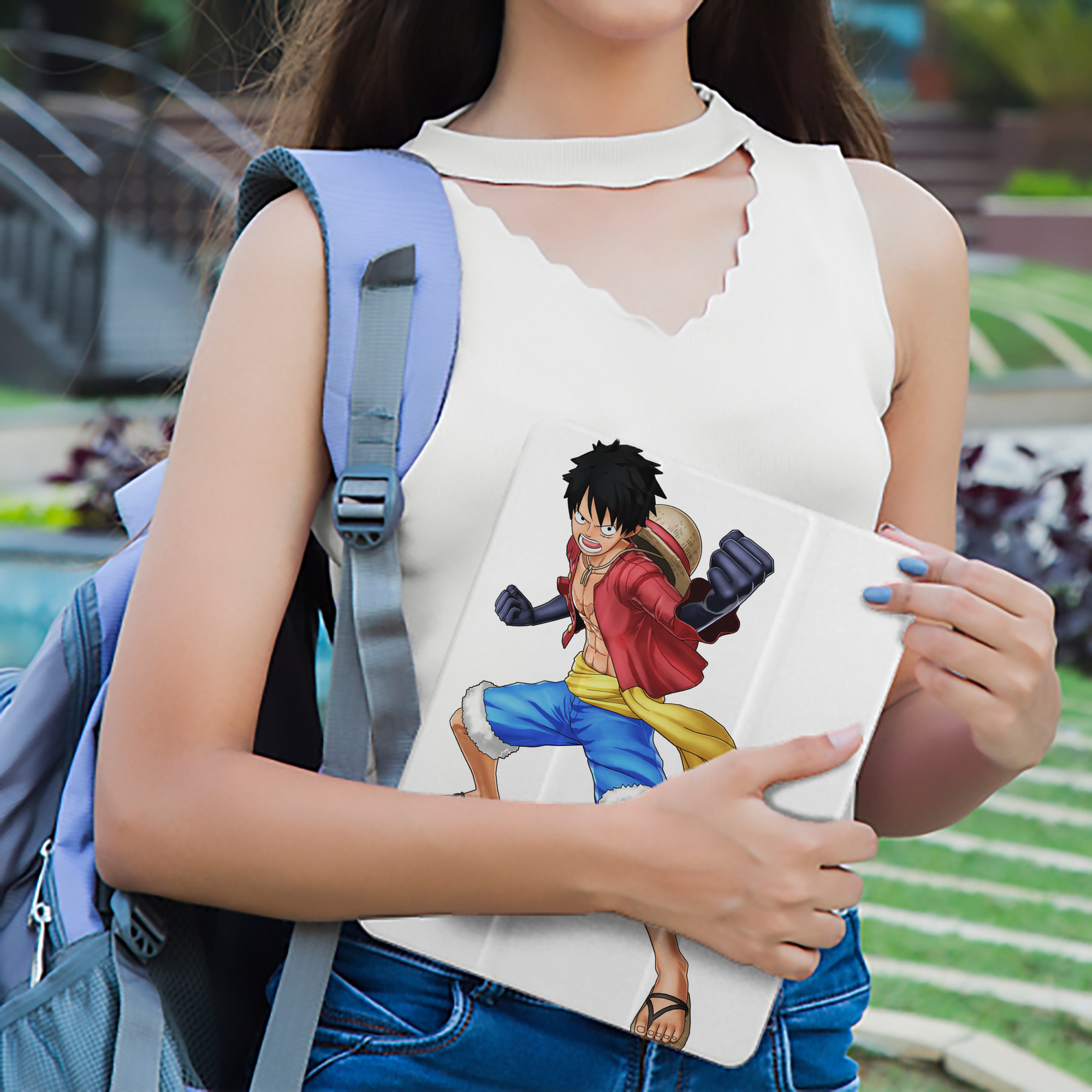 ワンピース モンキー・D・ルフィ ONE PIECE Monkey D. Luffy IPad ケース ペン収納付き 三つ折りスタンド PUレザー×シリコン 対応機種9.5/10.5/10.9インチ
