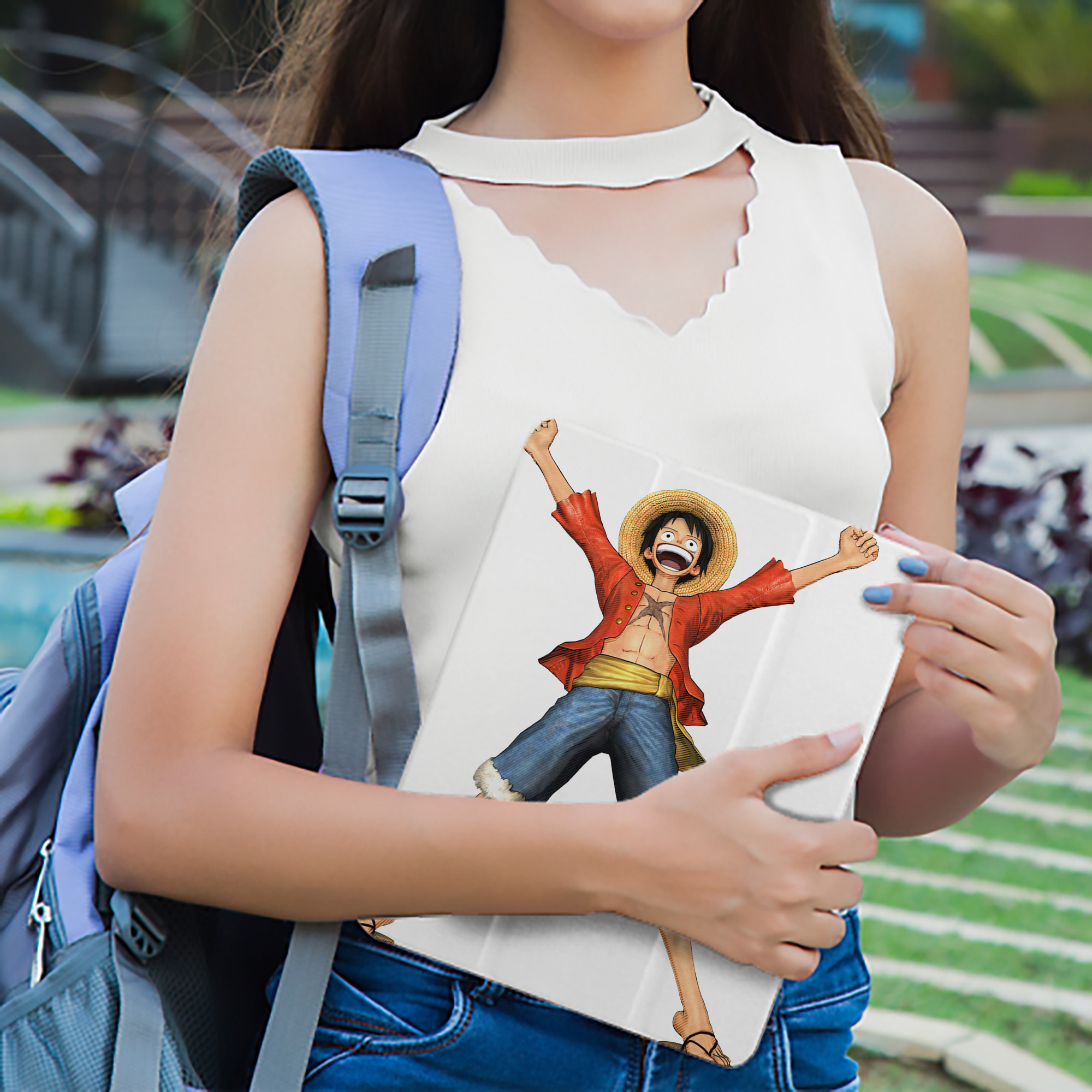 ワンピース モンキー・D・ルフィ ONE PIECE Monkey D. Luffy IPad ケース ペン収納付き 三つ折りスタンド PUレザー×シリコン 対応機種9.5/10.5/10.9インチ