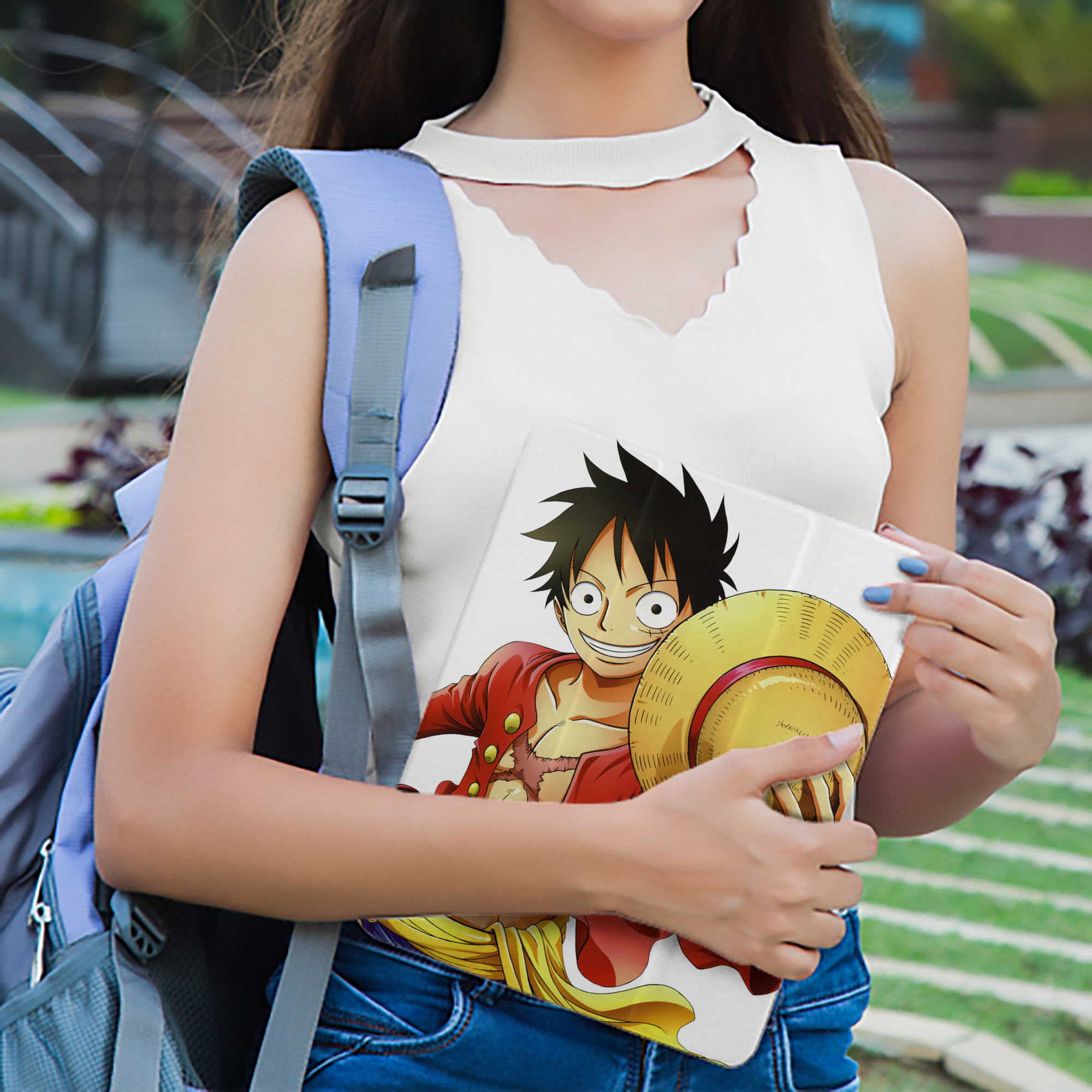 ワンピース モンキー・D・ルフィ ONE PIECE Monkey D. Luffy IPad ケース ペン収納付き 三つ折りスタンド PUレザー×シリコン 対応機種9.5/10.5/10.9インチ