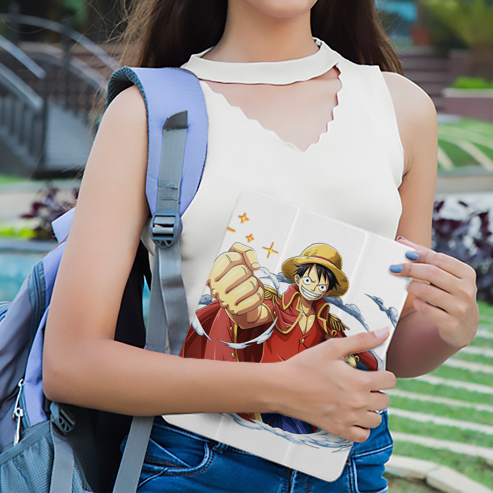 ワンピース モンキー・D・ルフィ ONE PIECE Monkey D. Luffy IPad ケース ペン収納付き 三つ折りスタンド PUレザー×シリコン 対応機種9.5/10.5/10.9インチ
