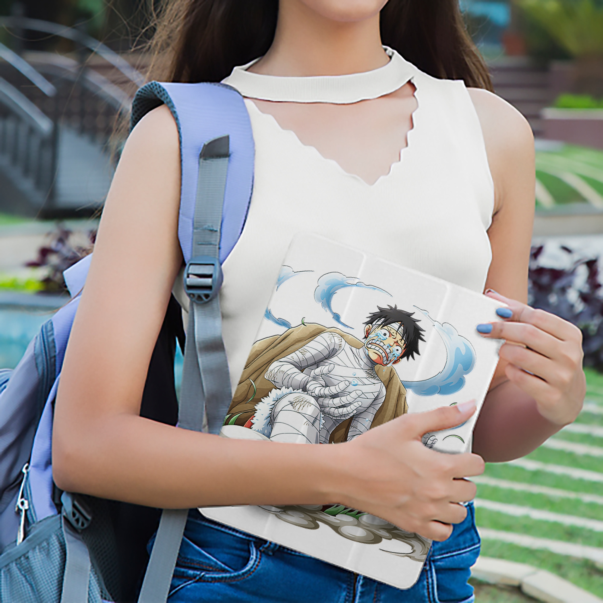 ワンピース モンキー・D・ルフィ ONE PIECE Monkey D. Luffy IPad ケース ペン収納付き 三つ折りスタンド PUレザー×シリコン 対応機種9.5/10.5/10.9インチ