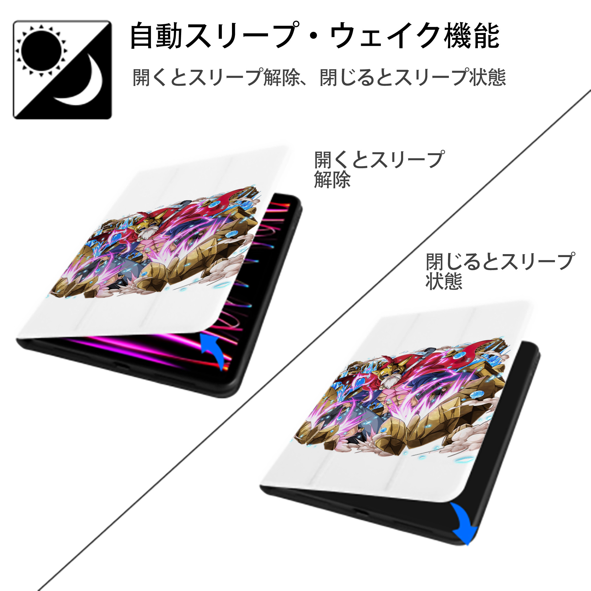 ワンピース モンキー・D・ルフィ ONE PIECE Monkey D. Luffy IPad ケース ペン収納付き 三つ折りスタンド PUレザー×シリコン 対応機種9.5/10.5/10.9インチ
