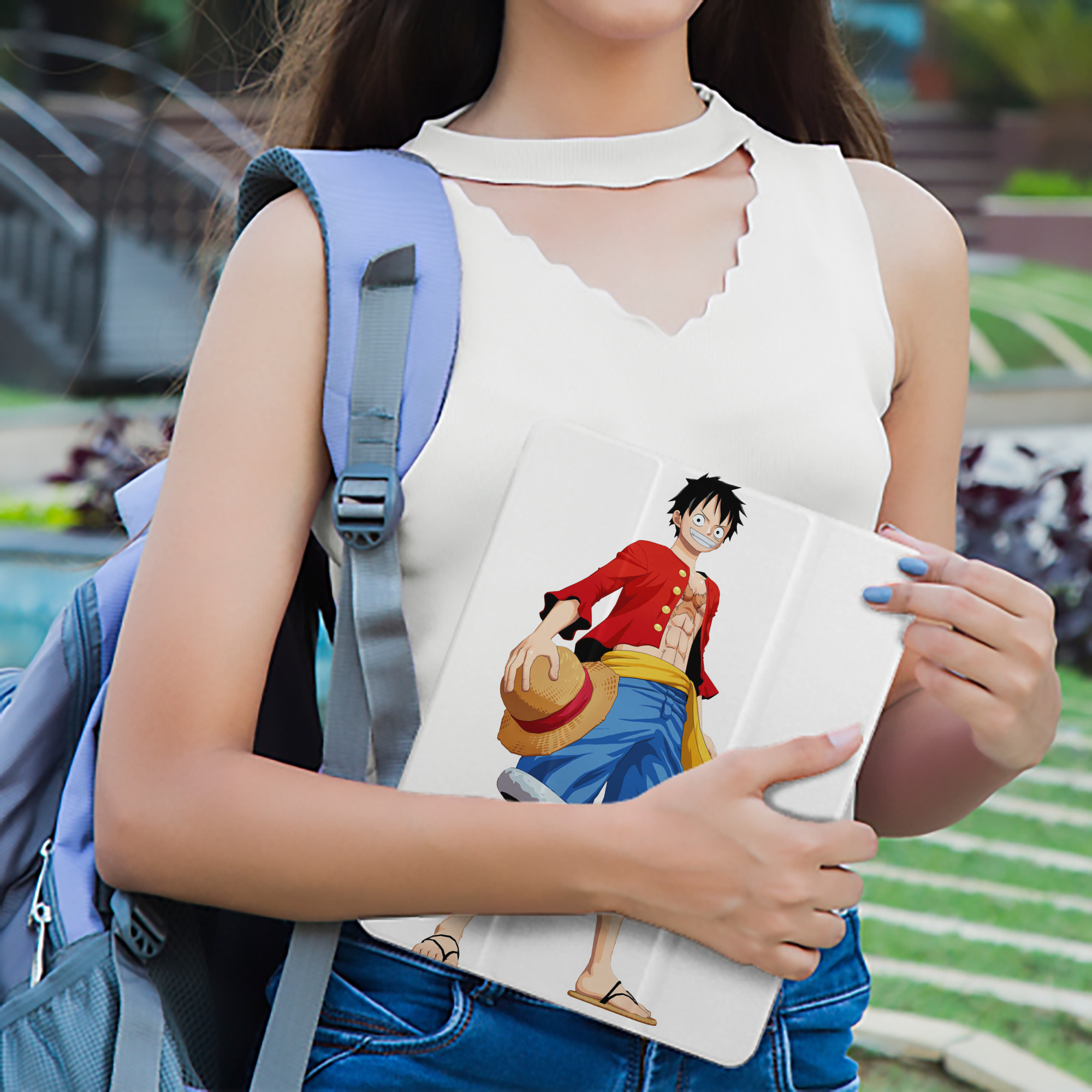 ワンピース モンキー・D・ルフィ ONE PIECE Monkey D. Luffy IPad ケース ペン収納付き 三つ折りスタンド PUレザー×シリコン 対応機種9.5/10.5/10.9インチ