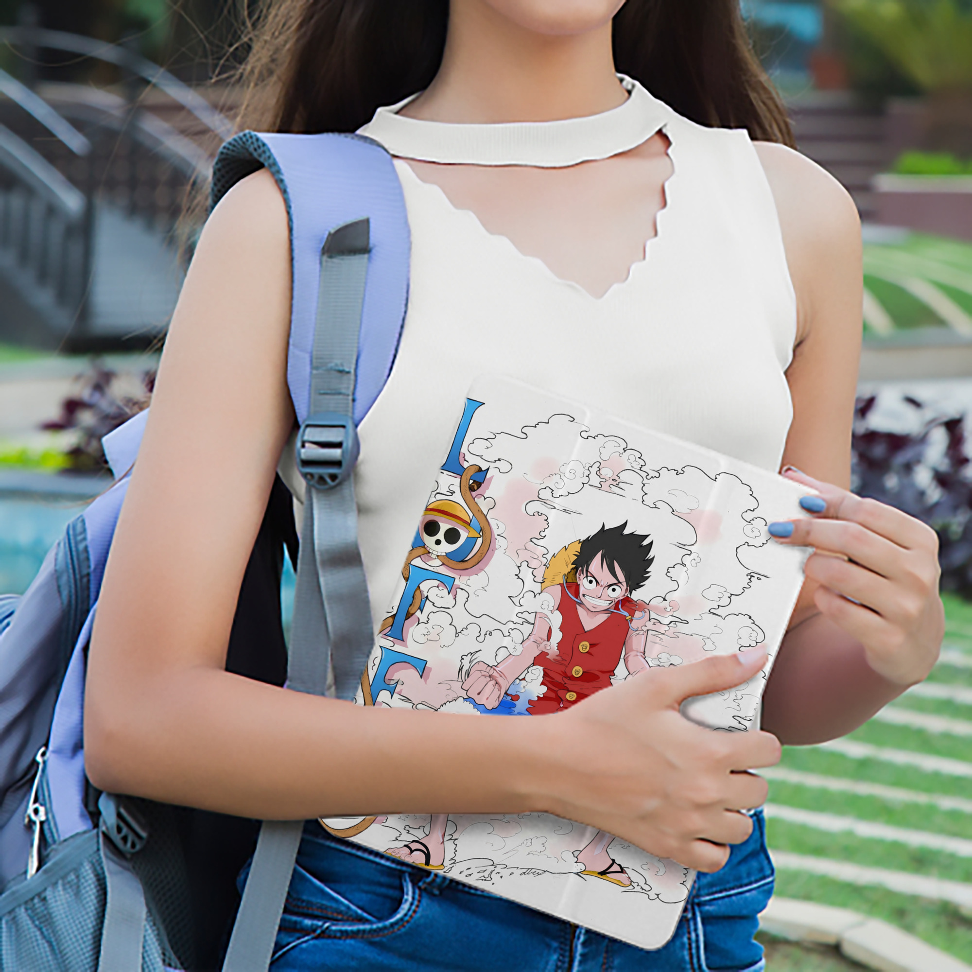 ワンピース モンキー・D・ルフィ ONE PIECE Monkey D. Luffy IPad ケース ペン収納付き 三つ折りスタンド PUレザー×シリコン 対応機種9.5/10.5/10.9インチ