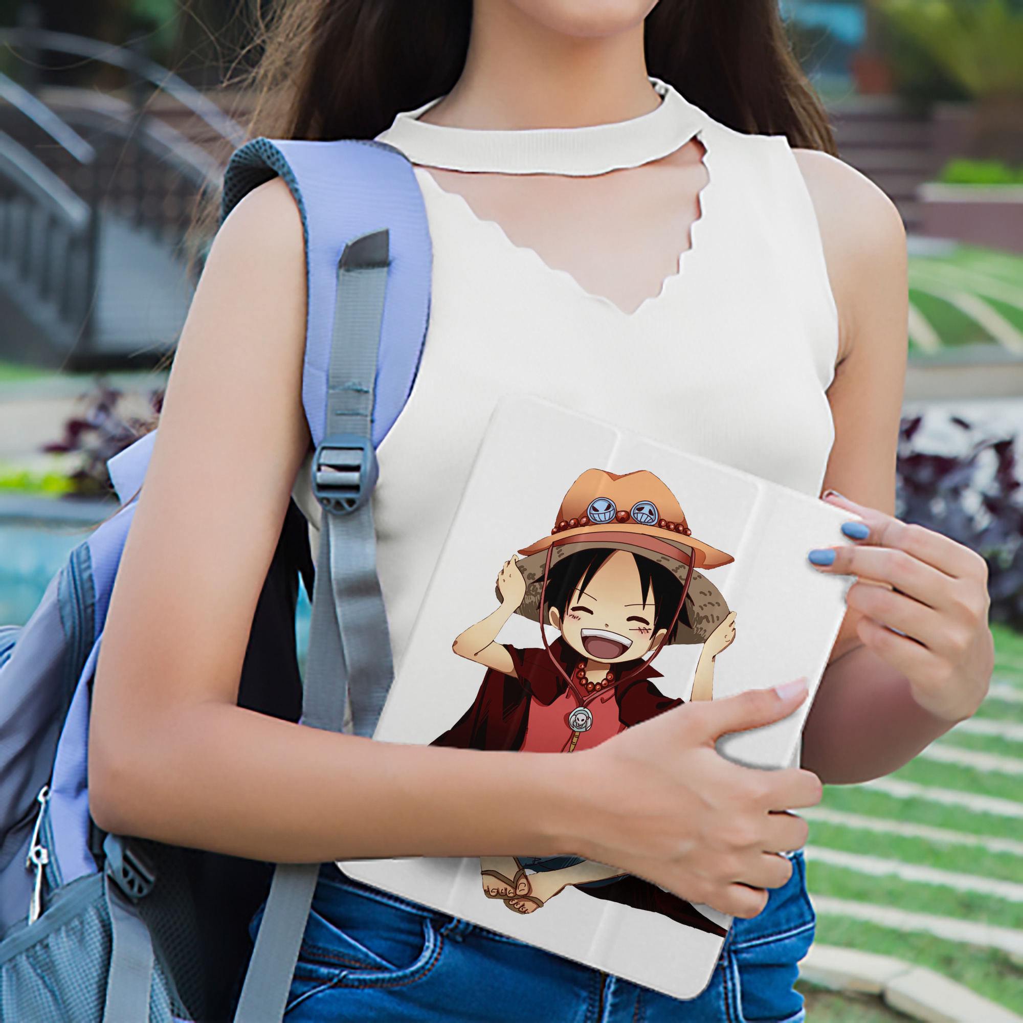 ワンピース モンキー・D・ルフィ ONE PIECE Monkey D. Luffy IPad ケース ペン収納付き 三つ折りスタンド PUレザー×シリコン 対応機種9.5/10.5/10.9インチ