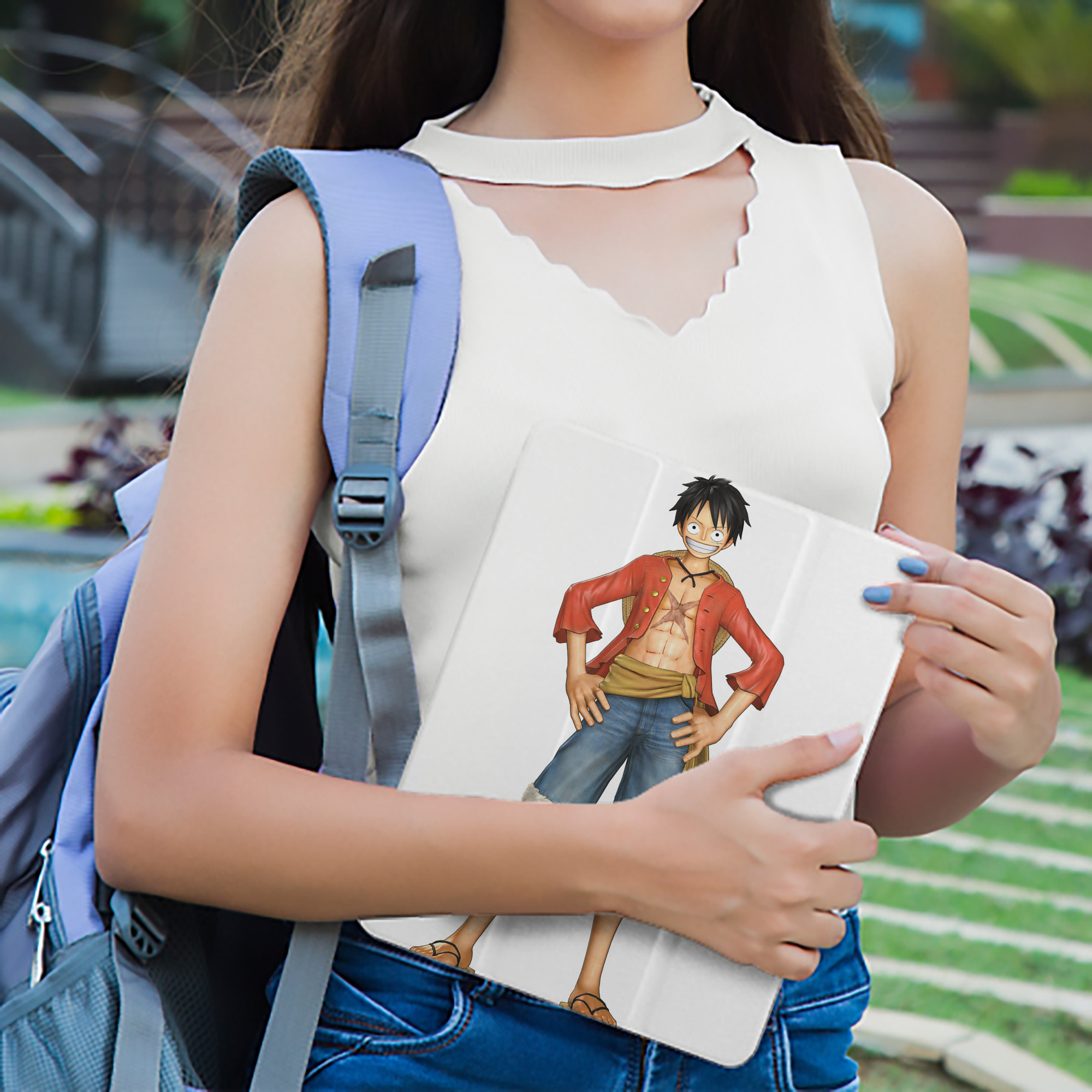 ワンピース モンキー・D・ルフィ ONE PIECE Monkey D. Luffy IPad ケース ペン収納付き 三つ折りスタンド PUレザー×シリコン 対応機種9.5/10.5/10.9インチ