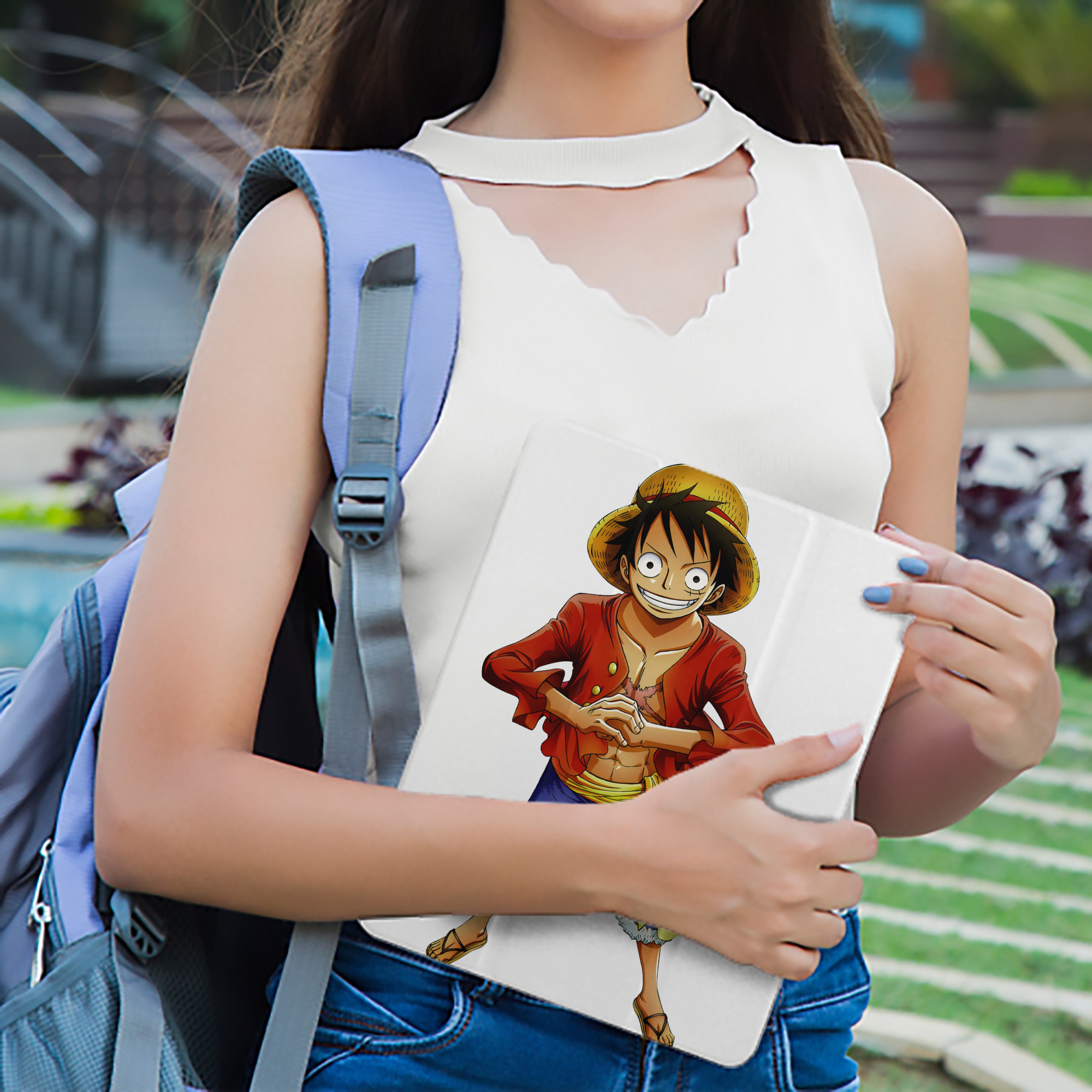ワンピース モンキー・D・ルフィ ONE PIECE Monkey D. Luffy IPad ケース ペン収納付き 三つ折りスタンド PUレザー×シリコン 対応機種9.5/10.5/10.9インチ
