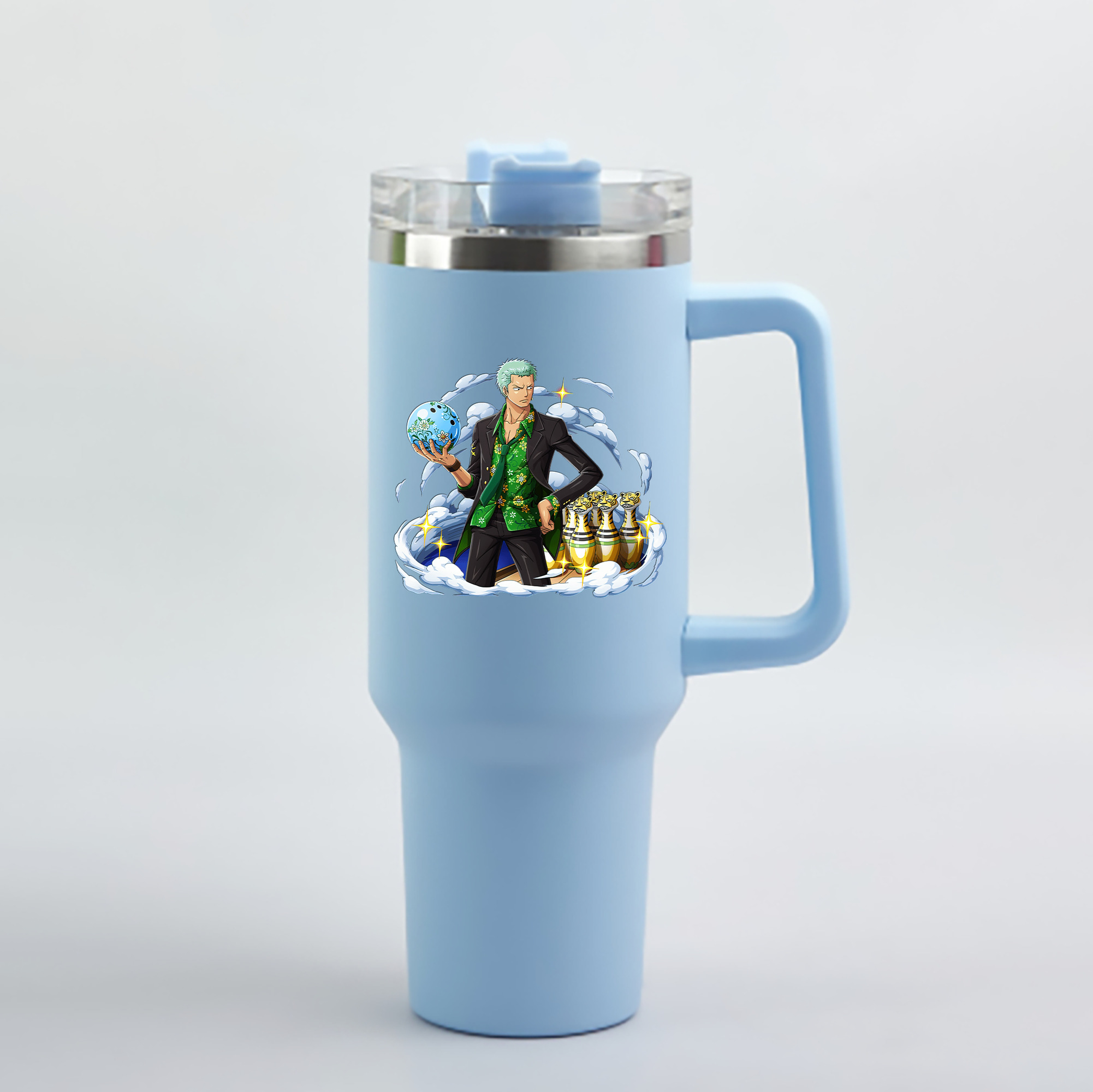 ワンピース ロロノア・ゾロ ONE PIECE Roronoa Zoro 1200mL車用タンブラー - クリスタルステッカー（プラスチックストロー付き）