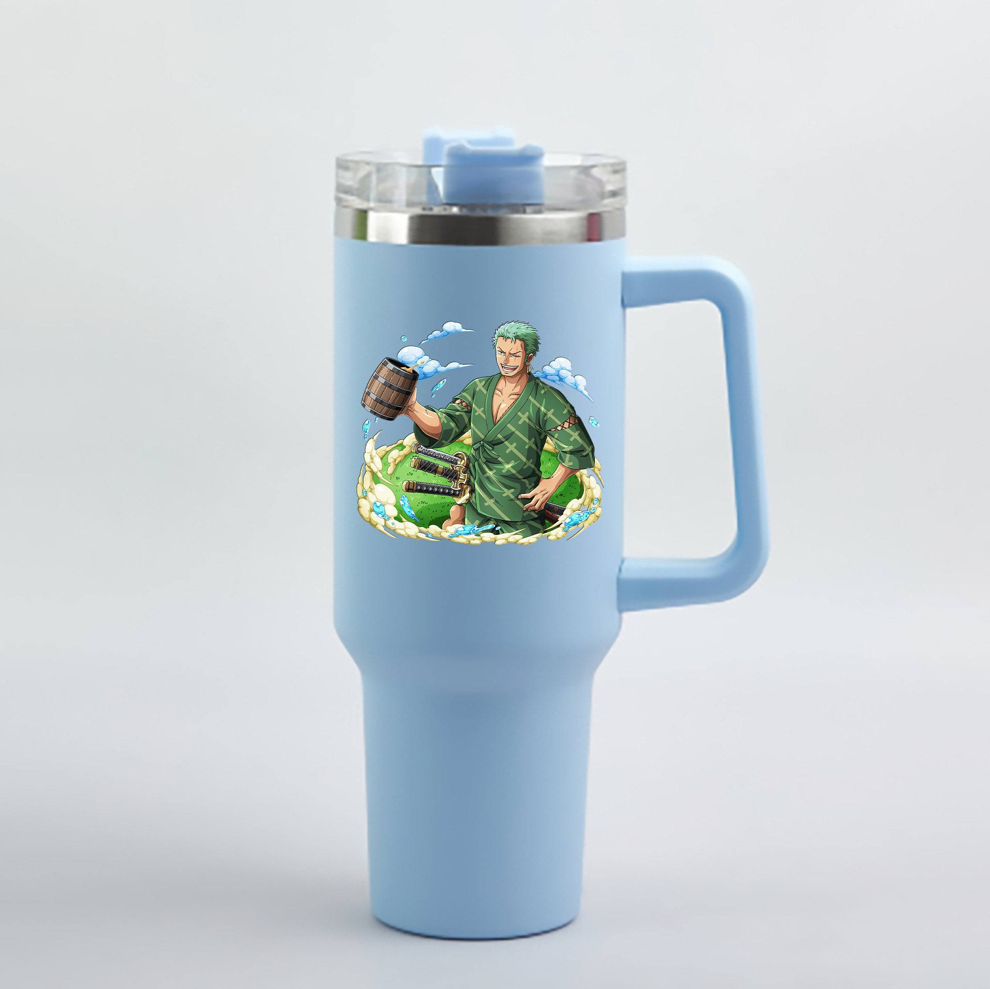 ワンピース ロロノア・ゾロ ONE PIECE Roronoa Zoro 1200mL車用タンブラー - クリスタルステッカー（プラスチックストロー付き）