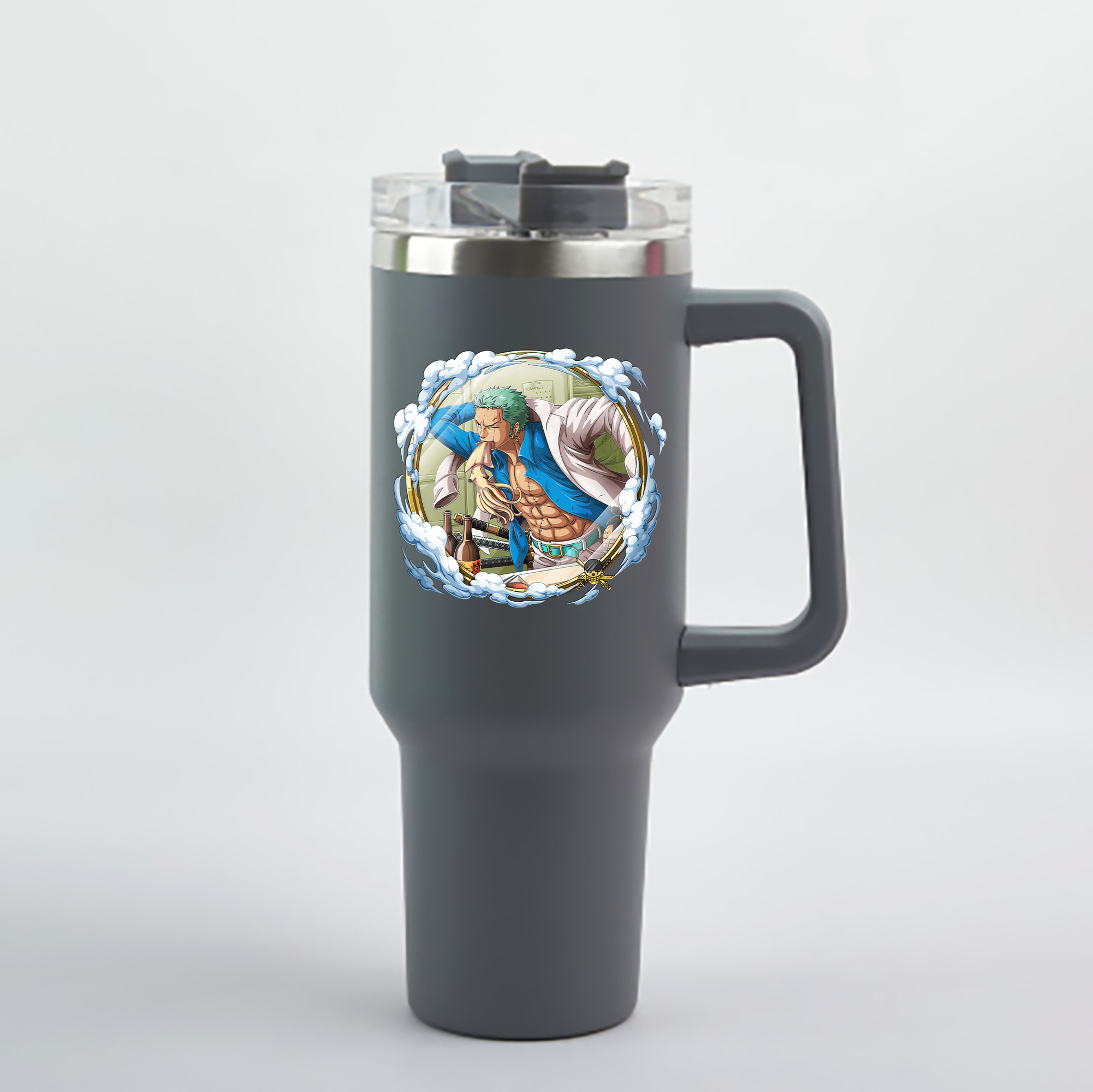 ワンピース ロロノア・ゾロ ONE PIECE Roronoa Zoro 1200mL車用タンブラー - クリスタルステッカー（プラスチックストロー付き）