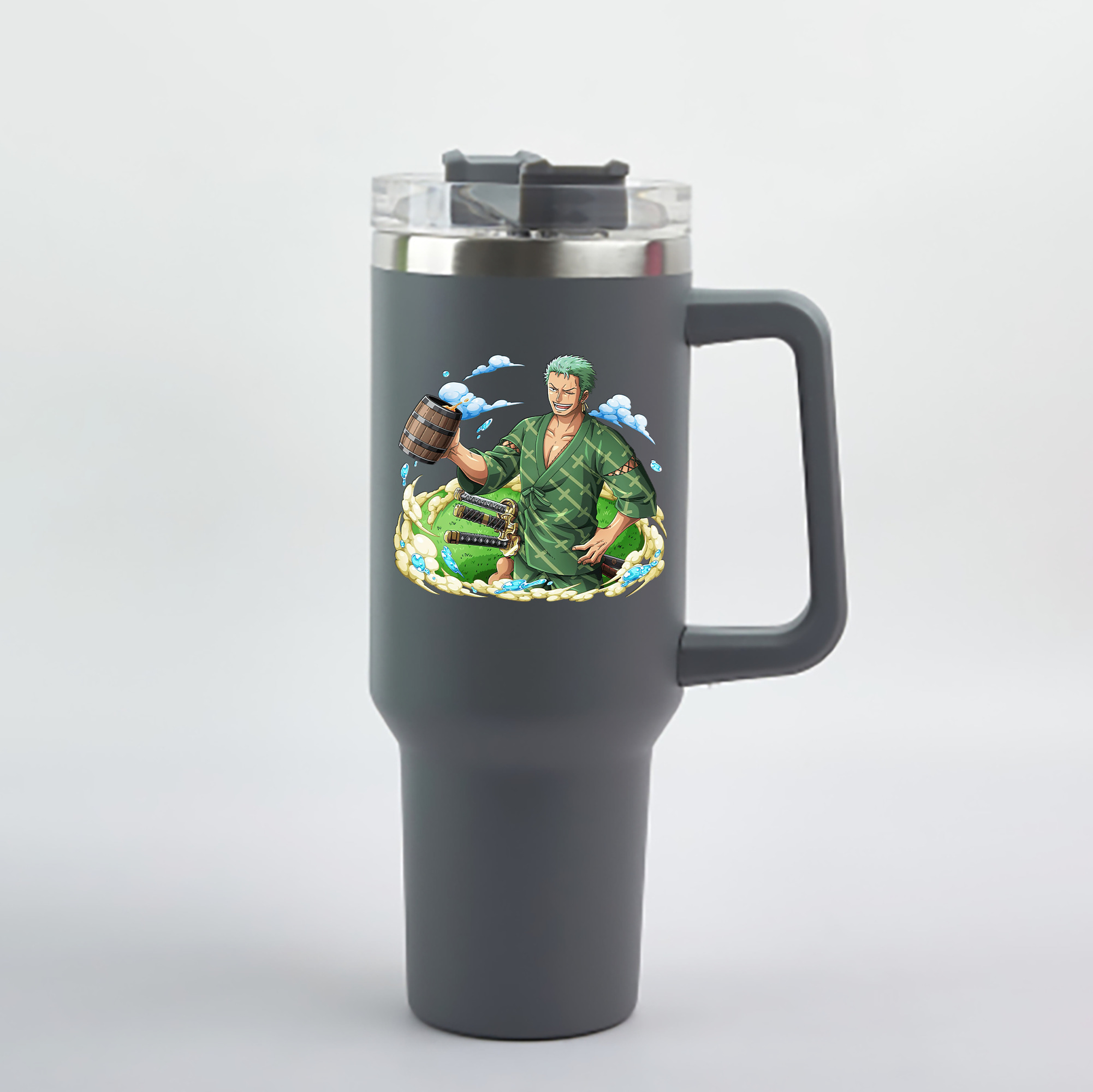 ワンピース ロロノア・ゾロ ONE PIECE Roronoa Zoro 1200mL車用タンブラー - クリスタルステッカー（プラスチックストロー付き）