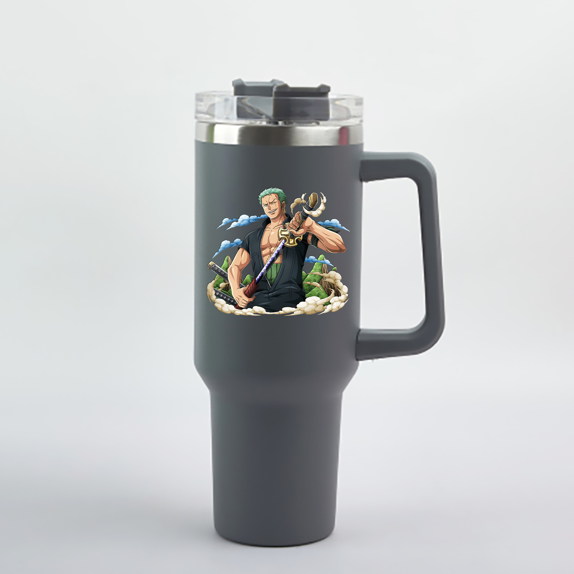ワンピース ロロノア・ゾロ ONE PIECE Roronoa Zoro 1200mL車用タンブラー - クリスタルステッカー（プラスチックストロー付き）