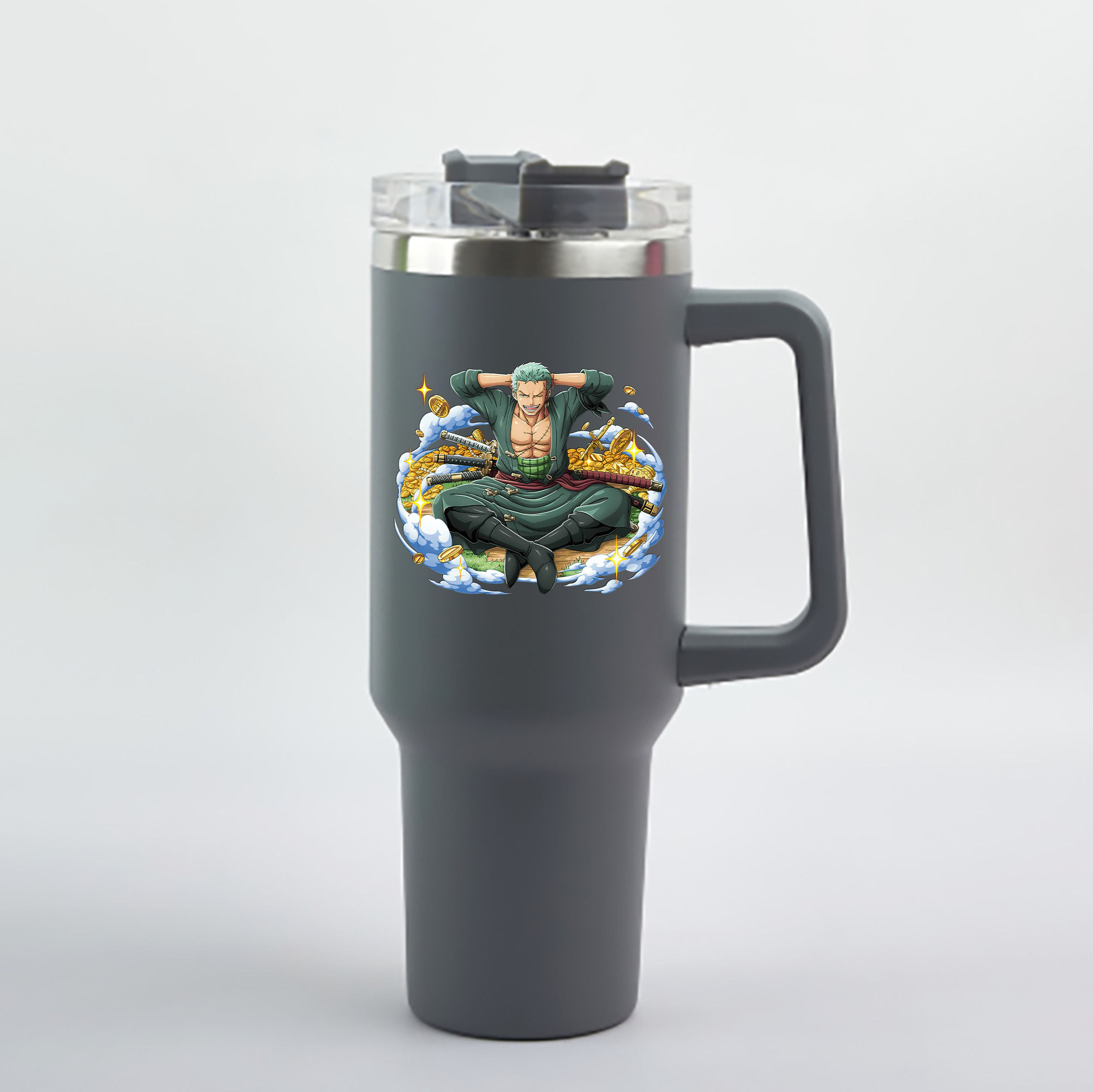 ワンピース ロロノア・ゾロ ONE PIECE Roronoa Zoro 1200mL車用タンブラー - クリスタルステッカー（プラスチックストロー付き）