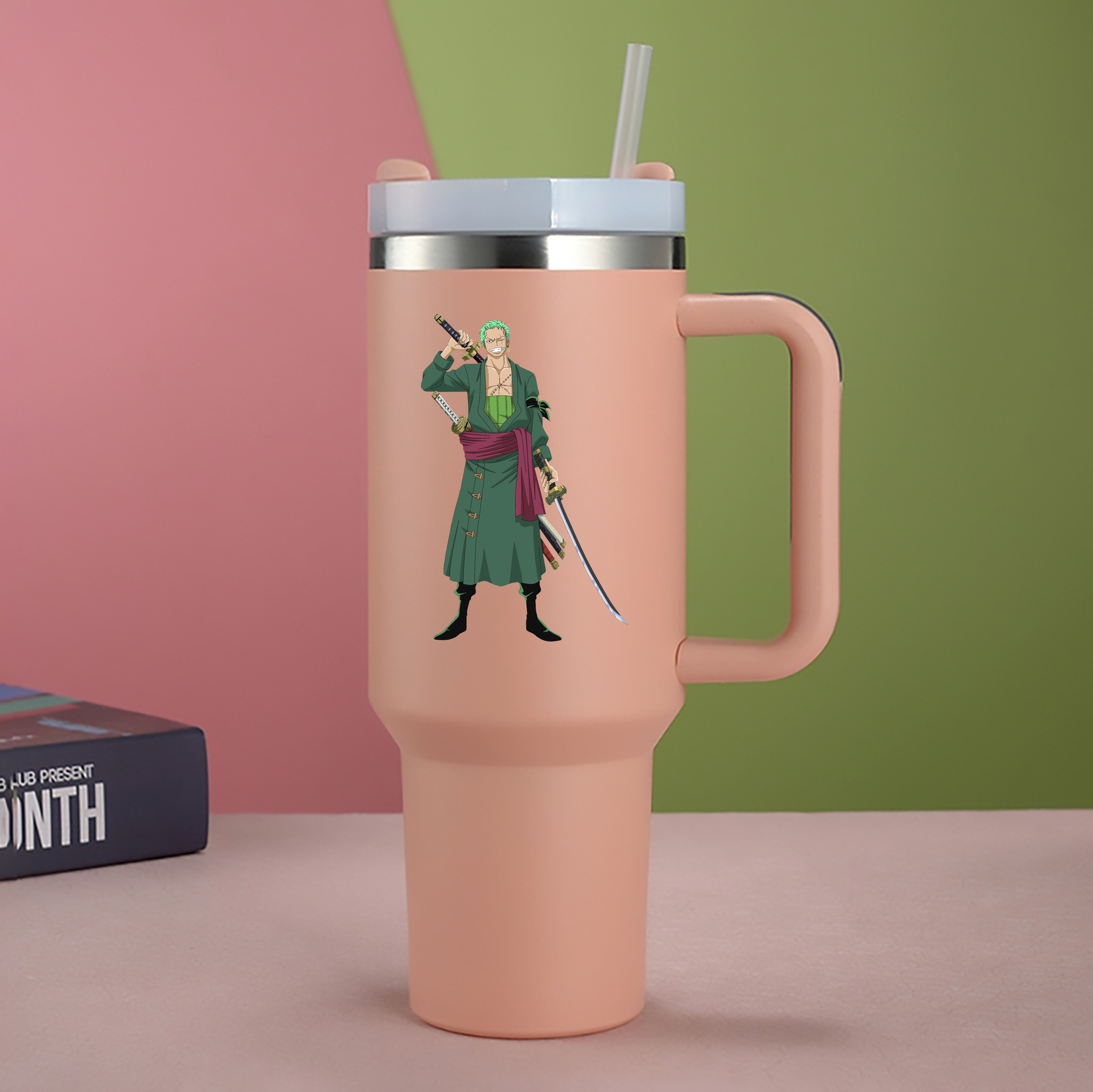 ワンピース ロロノア・ゾロ ONE PIECE Roronoa Zoro 1200mL車用タンブラー - クリスタルステッカー（プラスチックストロー付き）
