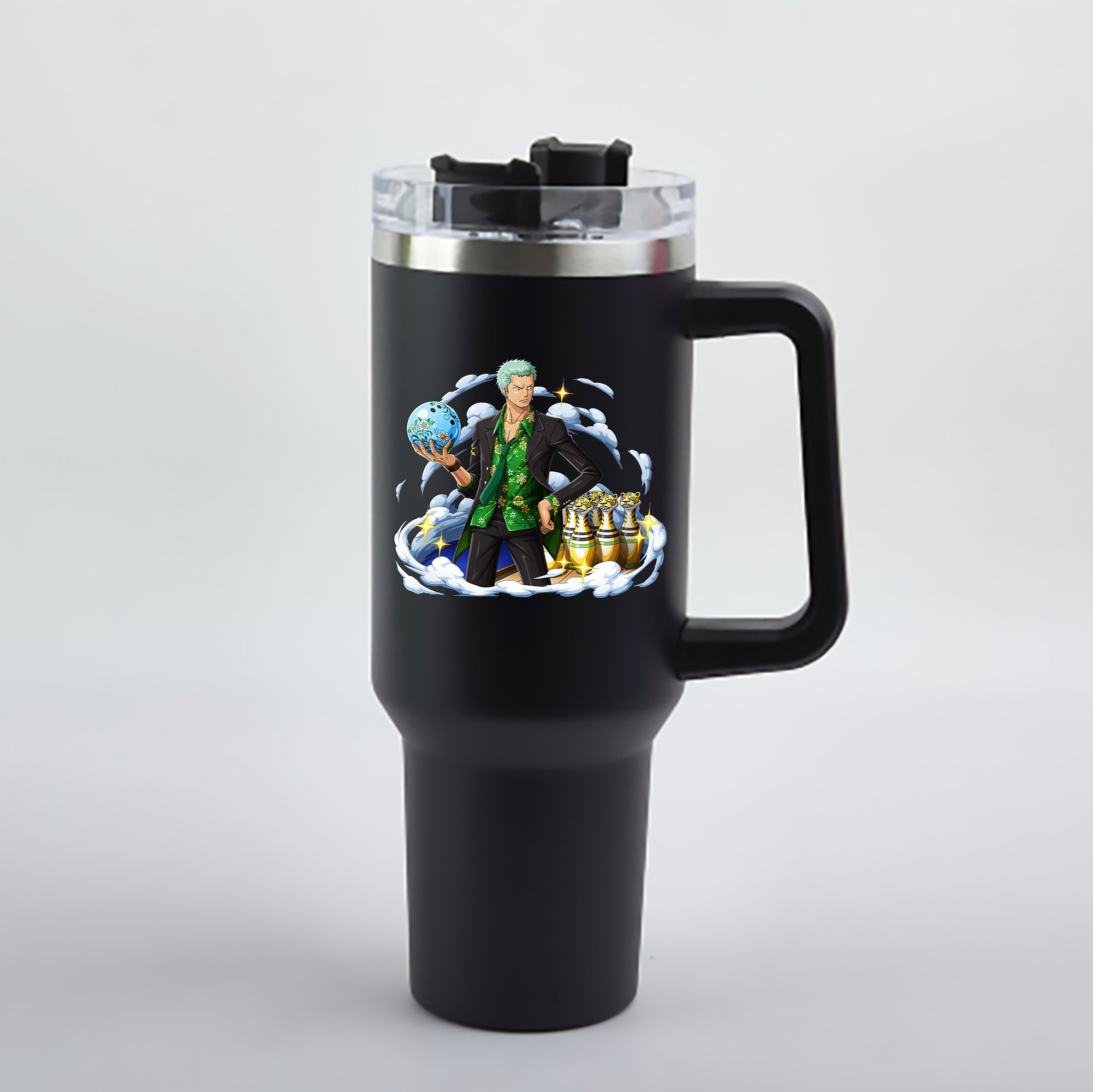 ワンピース ロロノア・ゾロ ONE PIECE Roronoa Zoro 1200mL車用タンブラー - クリスタルステッカー（プラスチックストロー付き）