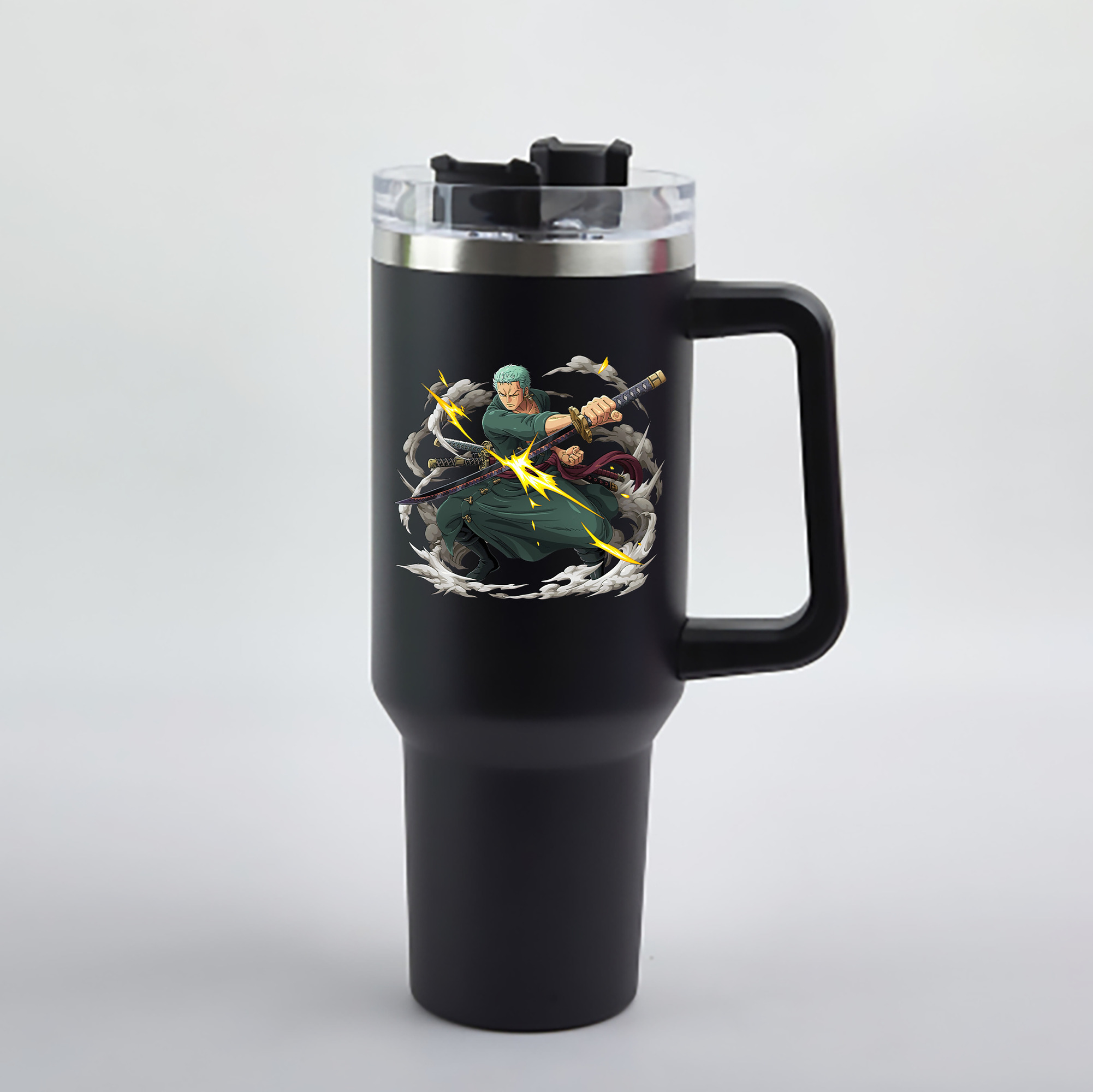ワンピース ロロノア・ゾロ ONE PIECE Roronoa Zoro 1200mL車用タンブラー - クリスタルステッカー（プラスチックストロー付き）